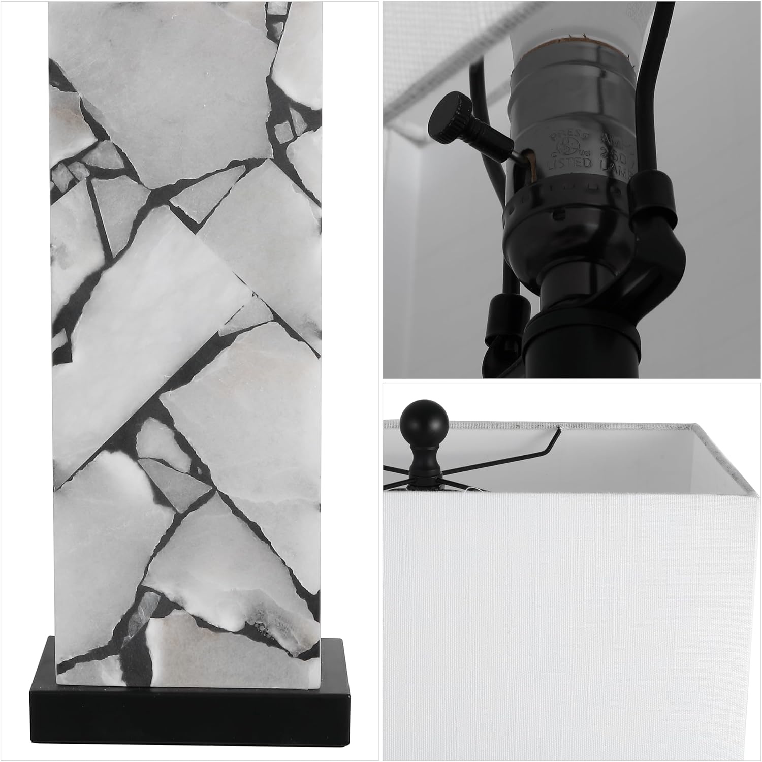 image:imageJONATHAN Y 275 Black Alabaster Gold Rectangular Table Lamp with Night Light Contemporary Coastal Bedside Lamp for Bedroom with White Linen Shade LED Bulbs Included JYL6201CWhiteBlack