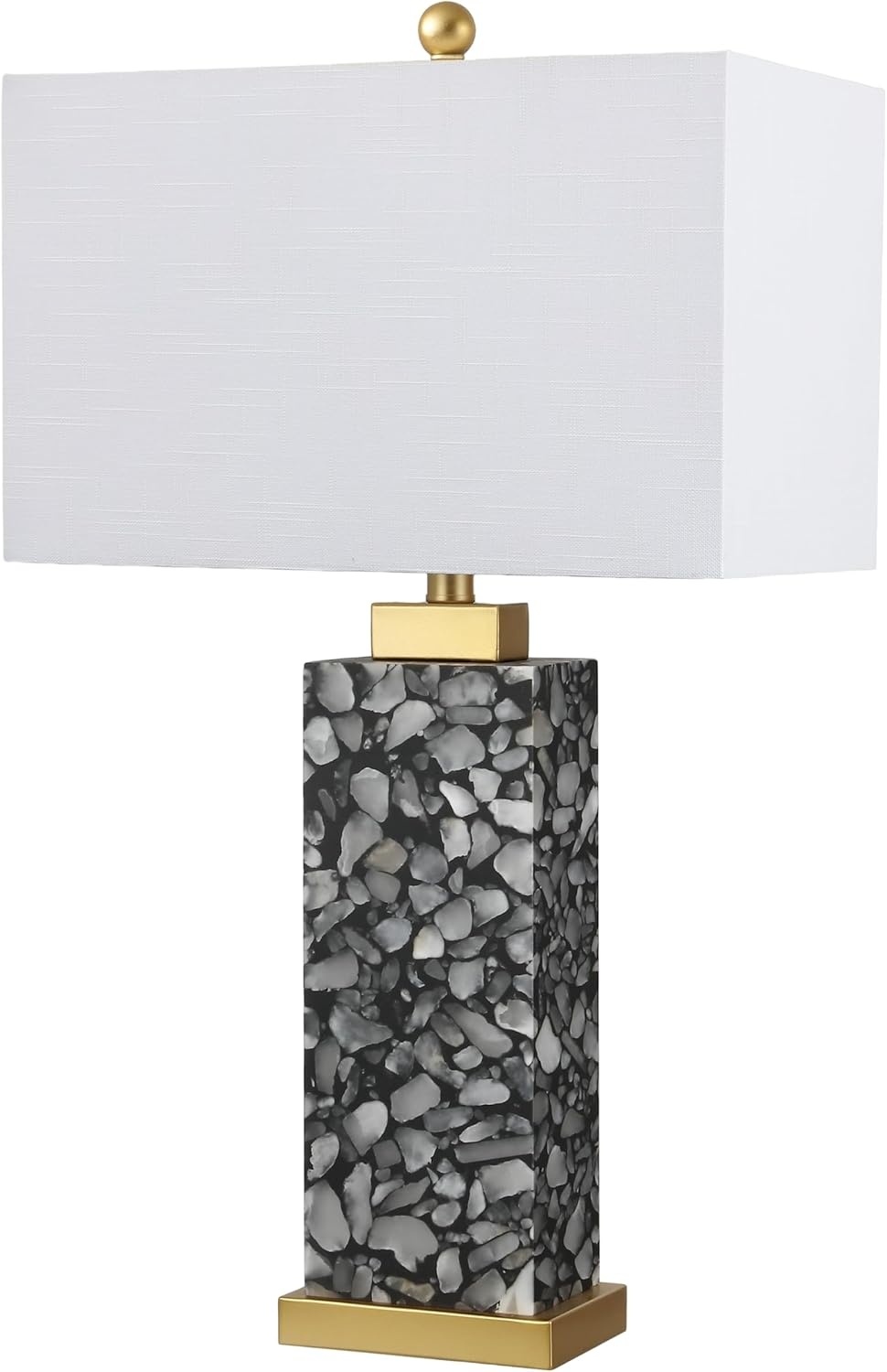 image:imageJONATHAN Y 275 Black Alabaster Gold Rectangular Table Lamp with Night Light Contemporary Coastal Bedside Lamp for Bedroom with White Linen Shade LED Bulbs Included JYL6201CBlackGold Painting