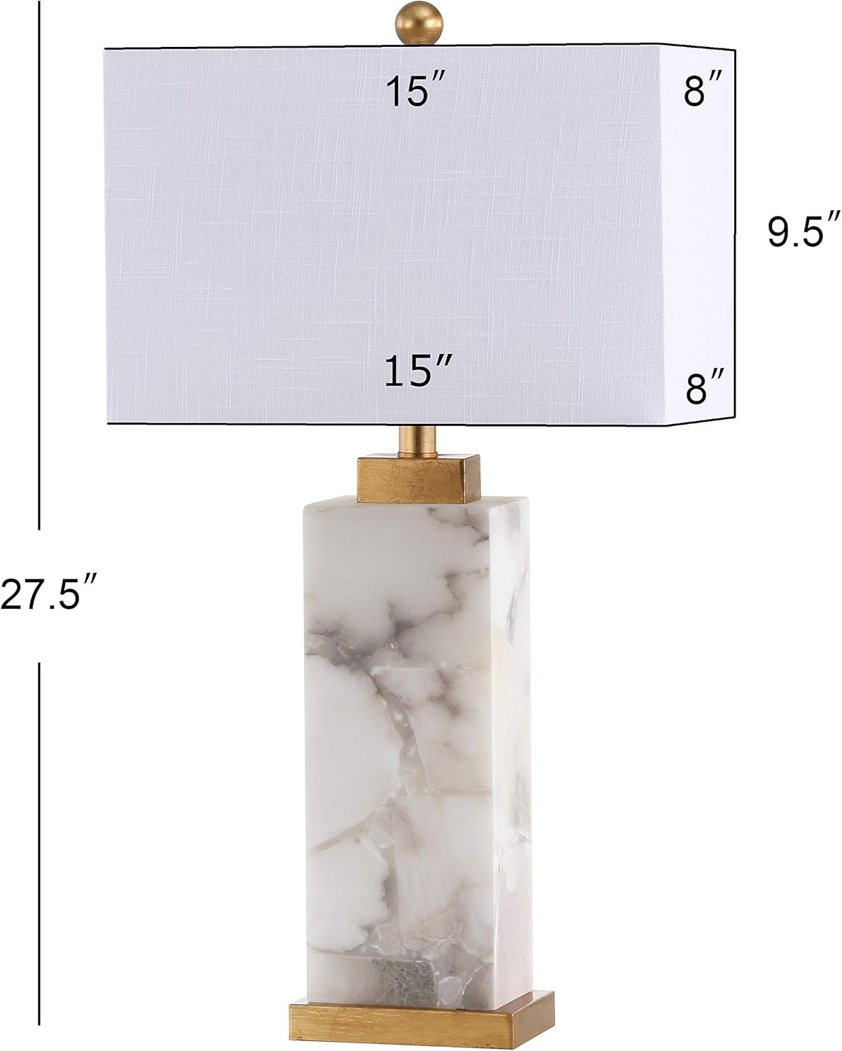 image:imageJONATHAN Y 275 Black Alabaster Gold Rectangular Table Lamp with Night Light Contemporary Coastal Bedside Lamp for Bedroom with White Linen Shade LED Bulbs Included JYL6201CWhiteGold Leaf