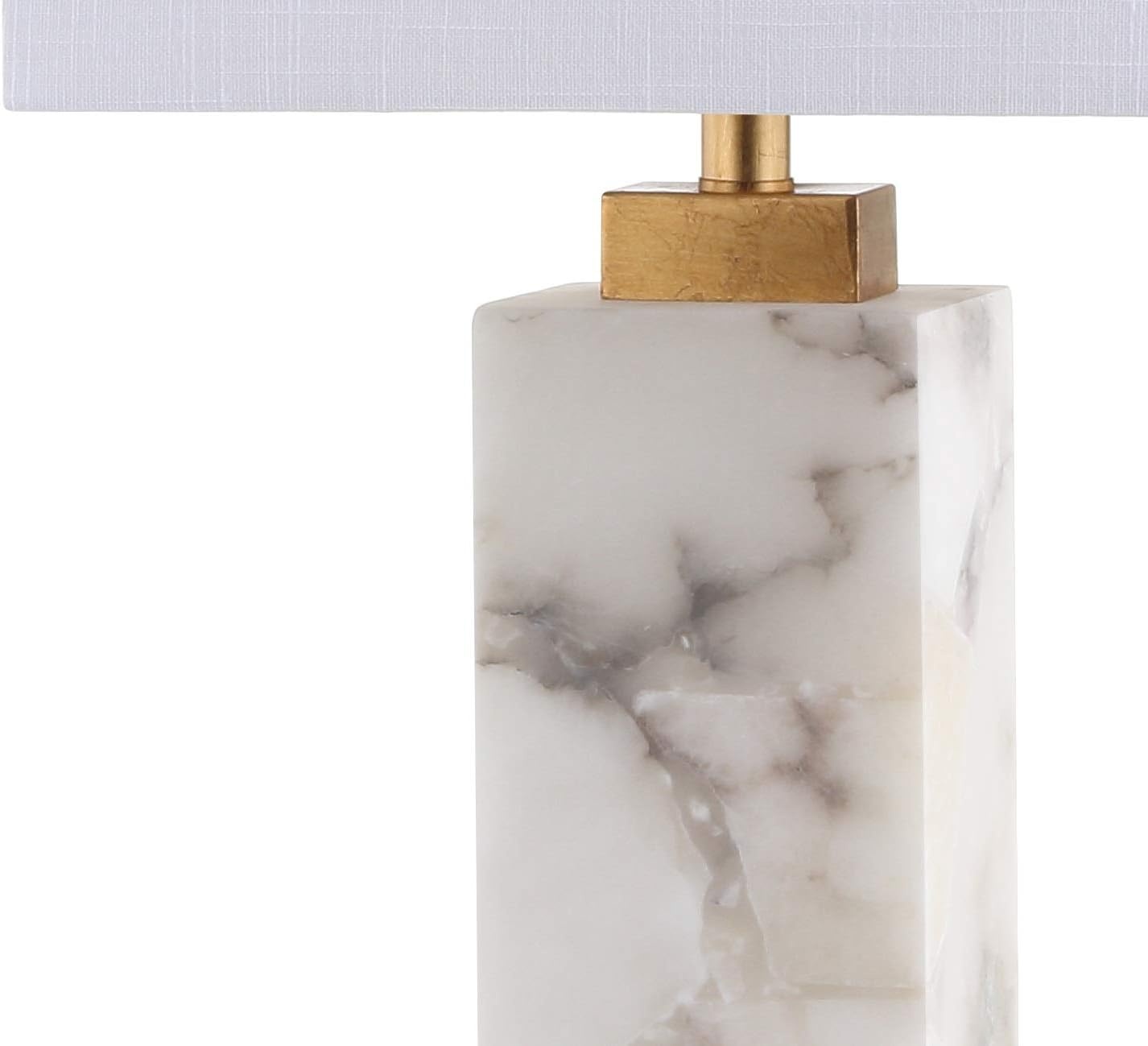 image:imageJONATHAN Y 275 Black Alabaster Gold Rectangular Table Lamp with Night Light Contemporary Coastal Bedside Lamp for Bedroom with White Linen Shade LED Bulbs Included JYL6201CWhiteGold Leaf