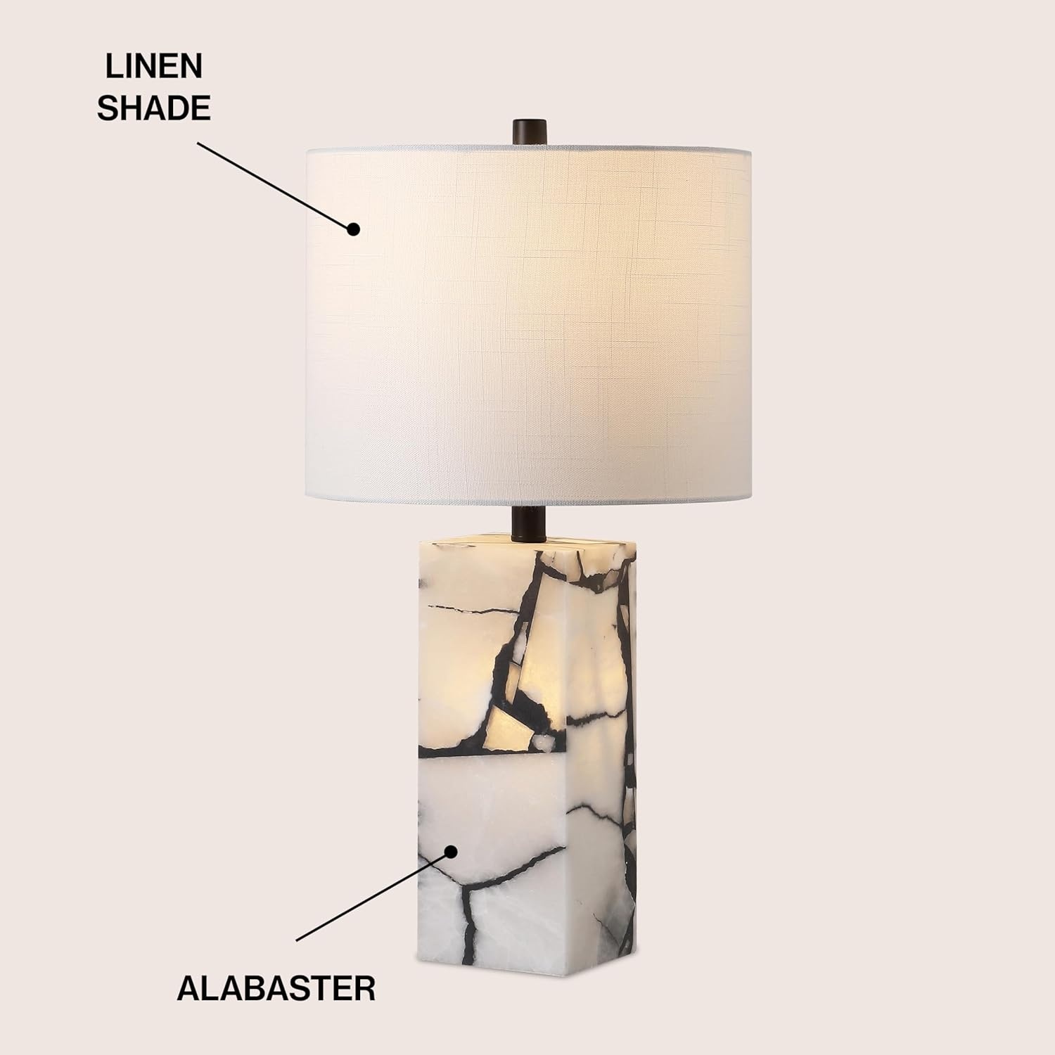 image:imageJONATHAN Y 275 Black Alabaster Gold Rectangular Table Lamp with Night Light Contemporary Coastal Bedside Lamp for Bedroom with White Linen Shade LED Bulbs Included JYL6201CBlack White