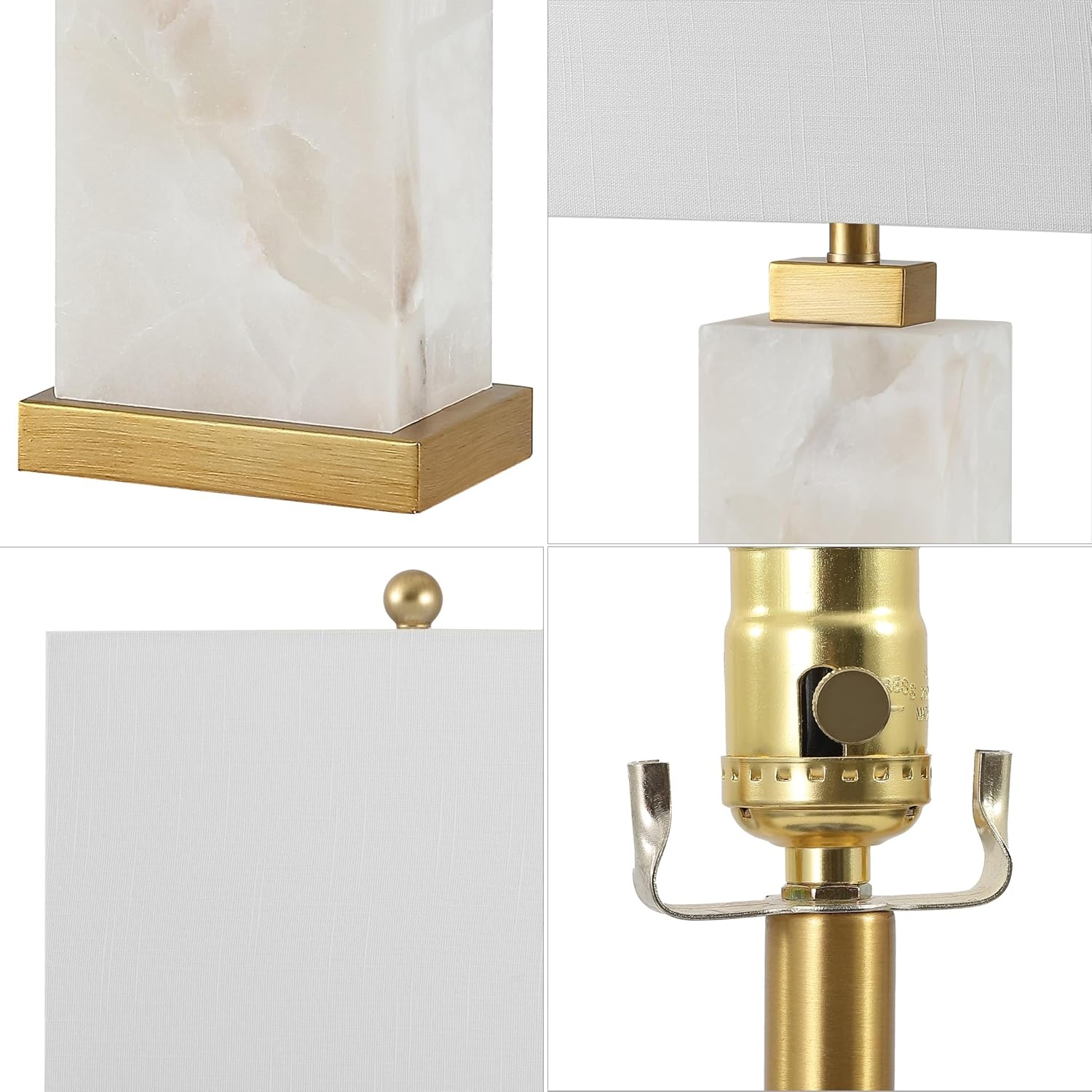 image:imageJONATHAN Y 275 Black Alabaster Gold Rectangular Table Lamp with Night Light Contemporary Coastal Bedside Lamp for Bedroom with White Linen Shade LED Bulbs Included JYL6201CWhiteGold Leaf