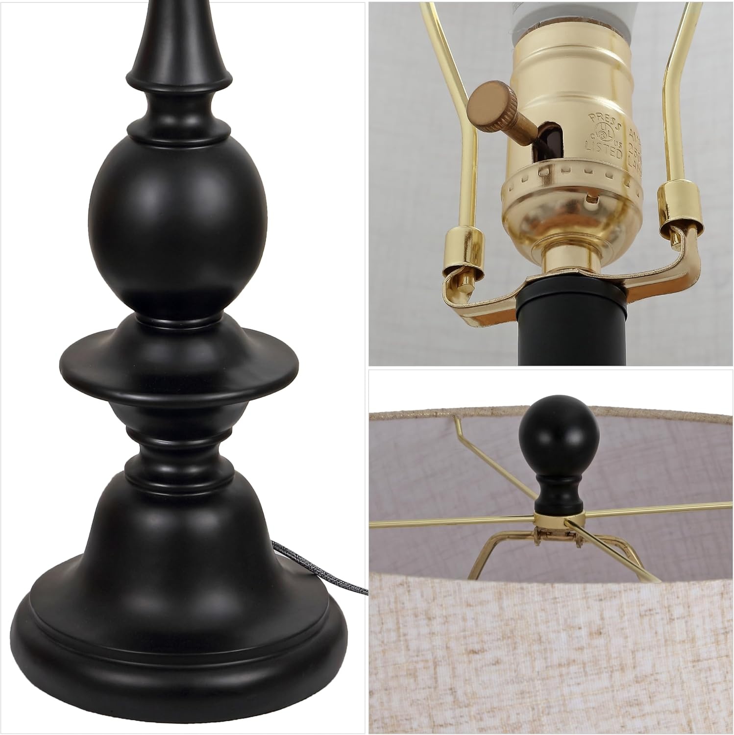 image:imageJONATHAN Y 67 Wash Gray Resin Candlestick Floor Lamp Farmhouse Rustic Traditional Standing Lamp for Living Room with Wash Gray Linen Empire Shade LED Bulb Included JYL3000CBlack