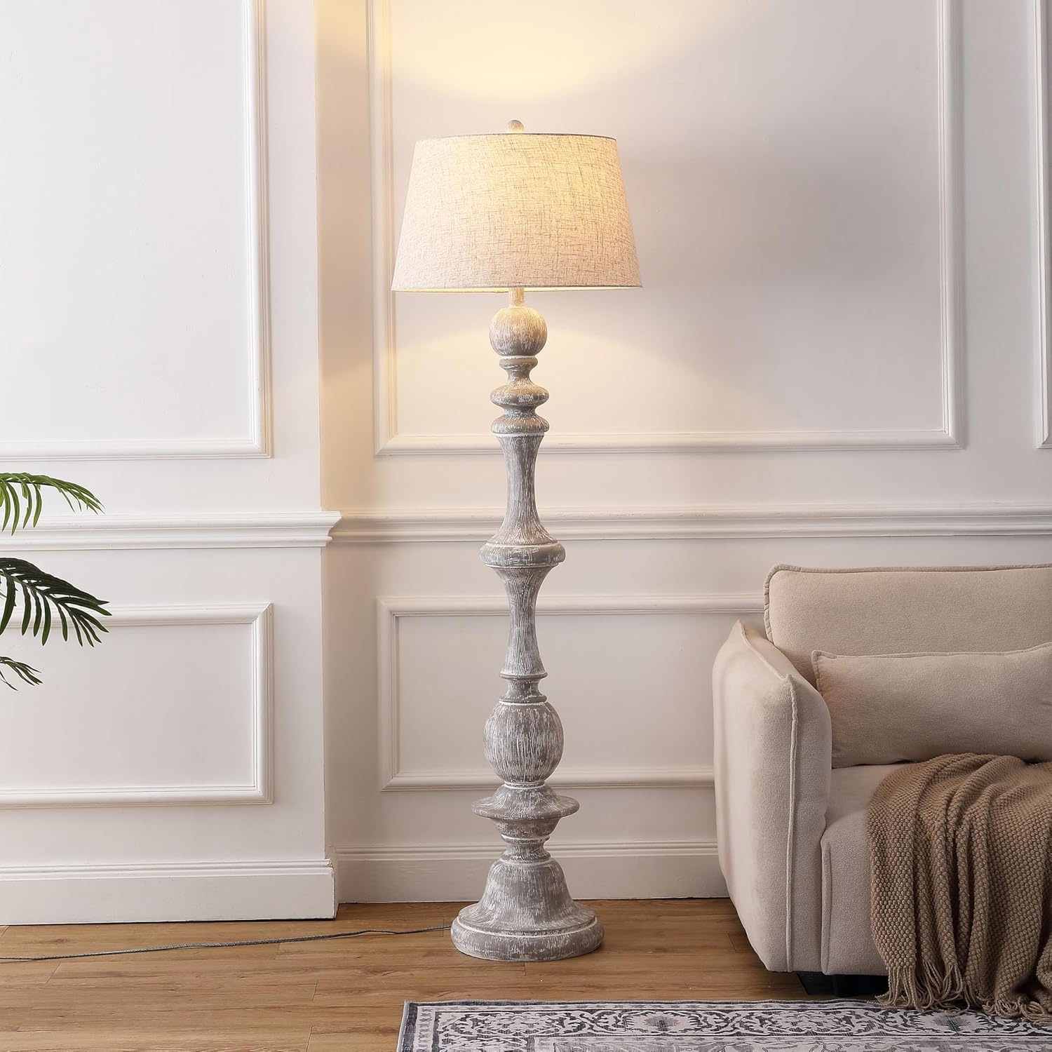 image:imageJONATHAN Y 67 Wash Gray Resin Candlestick Floor Lamp Farmhouse Rustic Traditional Standing Lamp for Living Room with Wash Gray Linen Empire Shade LED Bulb Included JYL3000CGray Wash