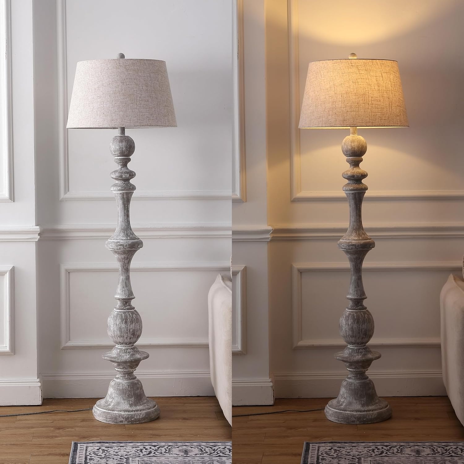 image:imageJONATHAN Y 67 Wash Gray Resin Candlestick Floor Lamp Farmhouse Rustic Traditional Standing Lamp for Living Room with Wash Gray Linen Empire Shade LED Bulb Included JYL3000CGray Wash
