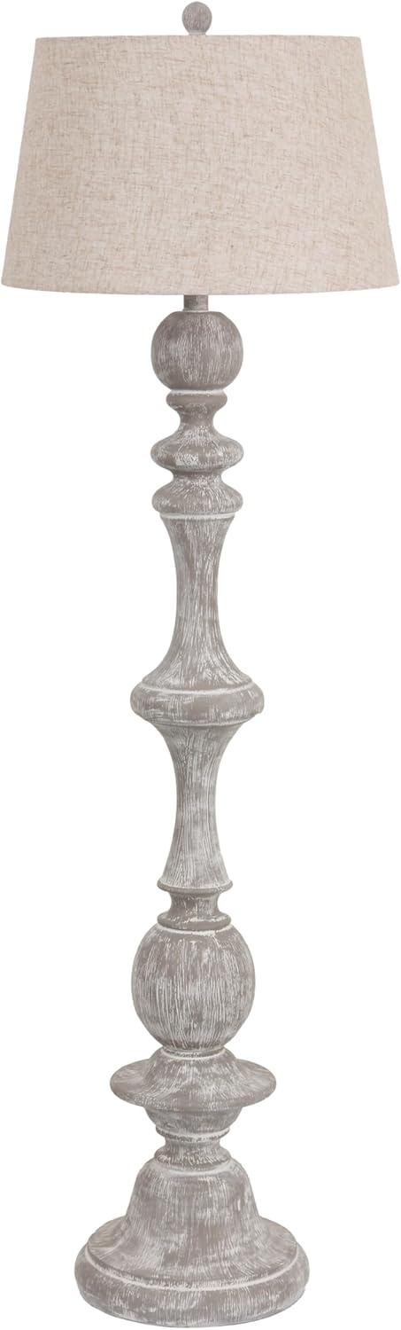 image:imageJONATHAN Y 67 Wash Gray Resin Candlestick Floor Lamp Farmhouse Rustic Traditional Standing Lamp for Living Room with Wash Gray Linen Empire Shade LED Bulb Included JYL3000CGray Wash
