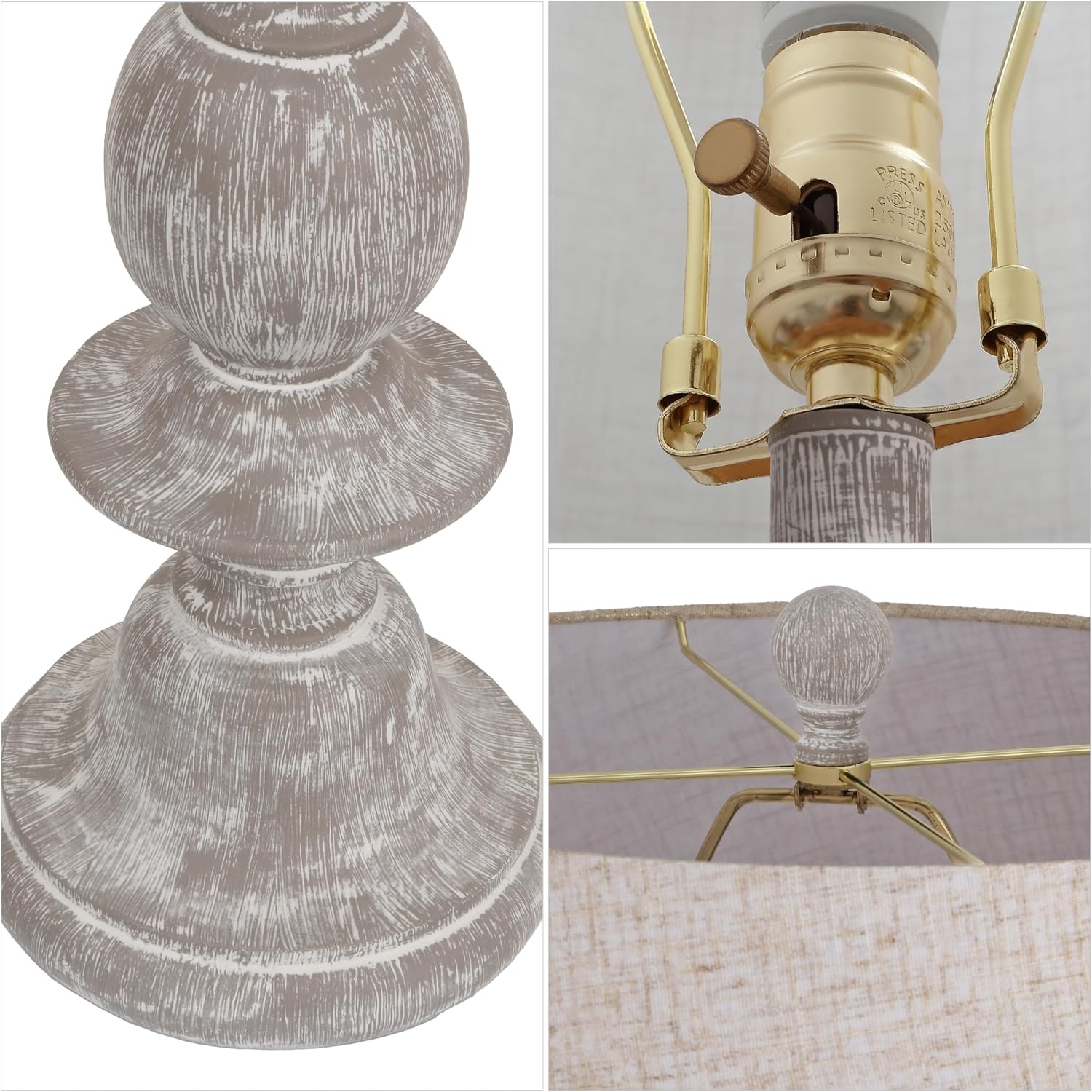 image:imageJONATHAN Y 67 Wash Gray Resin Candlestick Floor Lamp Farmhouse Rustic Traditional Standing Lamp for Living Room with Wash Gray Linen Empire Shade LED Bulb Included JYL3000CGray Wash