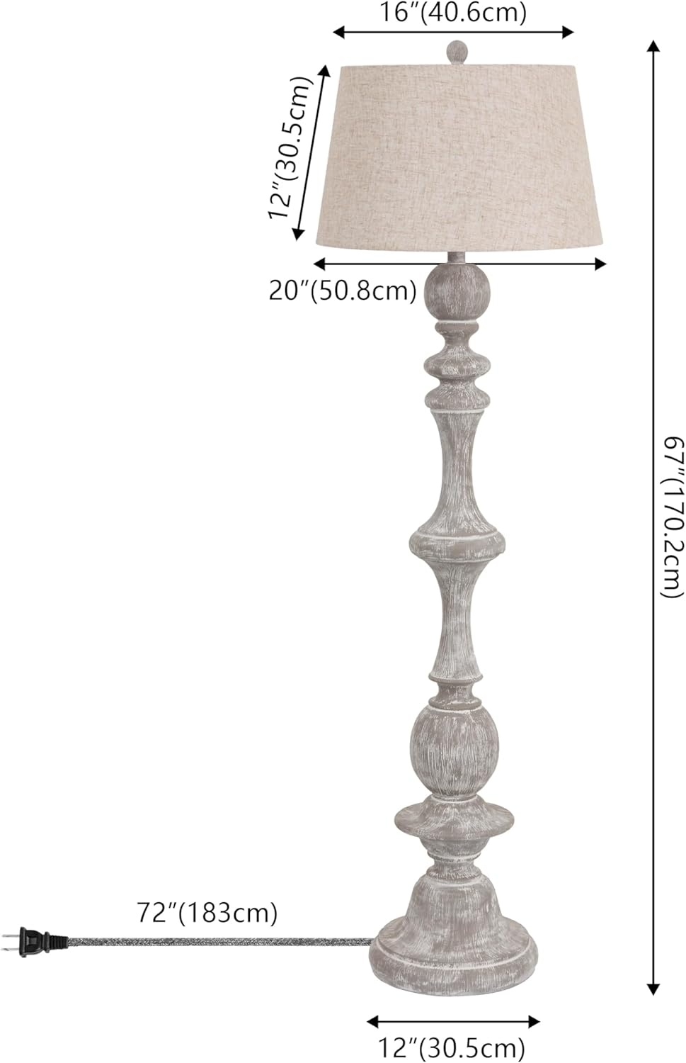 image:imageJONATHAN Y 67 Wash Gray Resin Candlestick Floor Lamp Farmhouse Rustic Traditional Standing Lamp for Living Room with Wash Gray Linen Empire Shade LED Bulb Included JYL3000CGray Wash