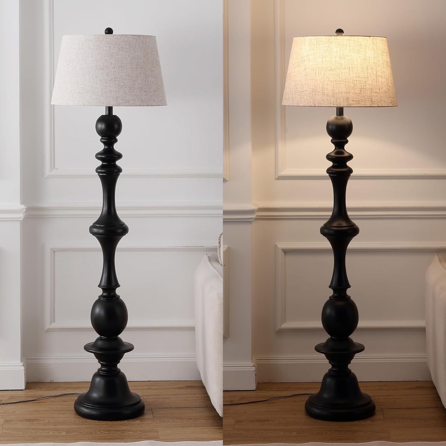 image:imageJONATHAN Y 67 Wash Gray Resin Candlestick Floor Lamp Farmhouse Rustic Traditional Standing Lamp for Living Room with Wash Gray Linen Empire Shade LED Bulb Included JYL3000CBlack