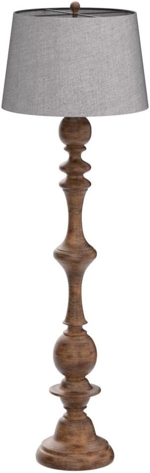 image:imageJONATHAN Y 67 Wash Gray Resin Candlestick Floor Lamp Farmhouse Rustic Traditional Standing Lamp for Living Room with Wash Gray Linen Empire Shade LED Bulb Included JYL3000CBrown