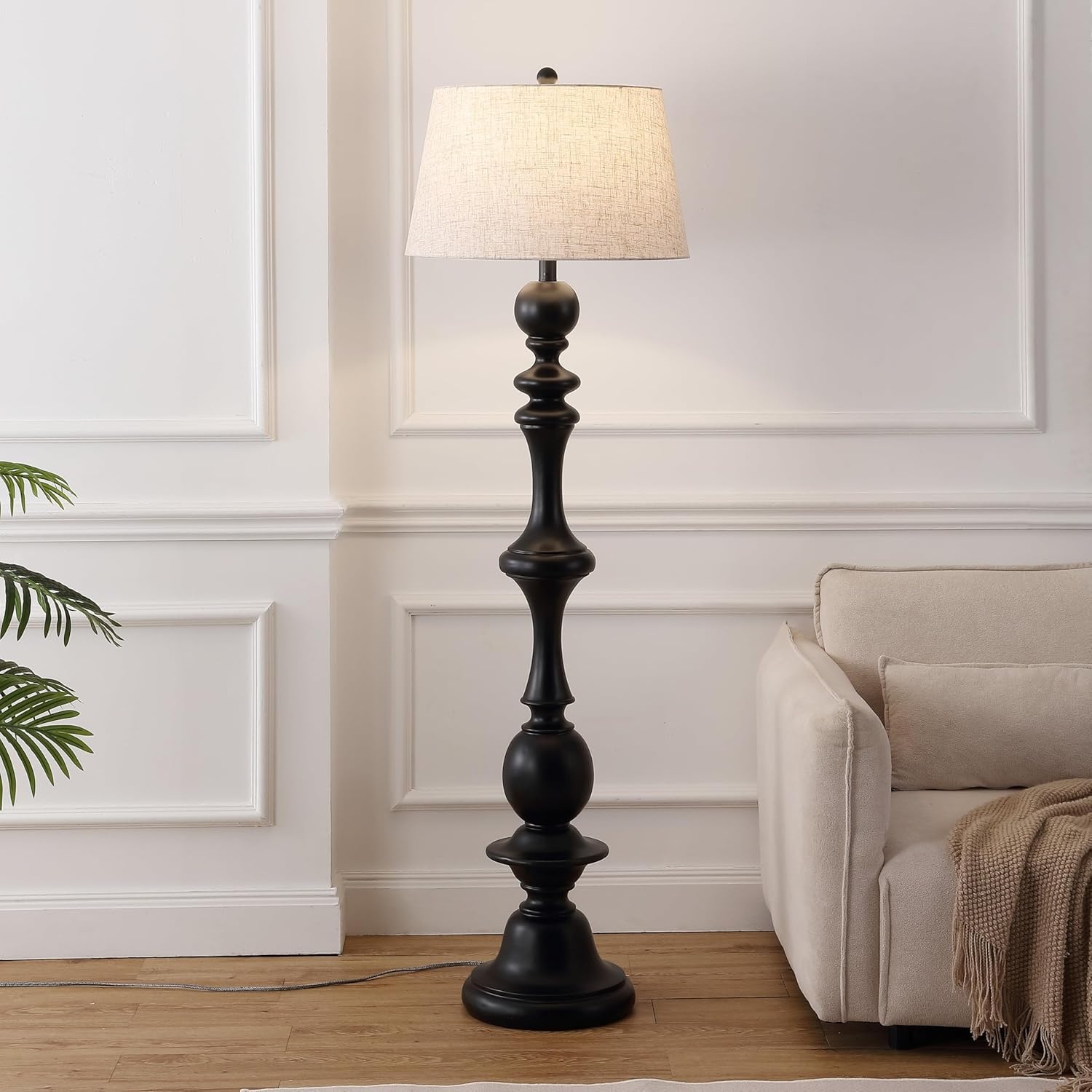 image:imageJONATHAN Y 67 Wash Gray Resin Candlestick Floor Lamp Farmhouse Rustic Traditional Standing Lamp for Living Room with Wash Gray Linen Empire Shade LED Bulb Included JYL3000CBlack