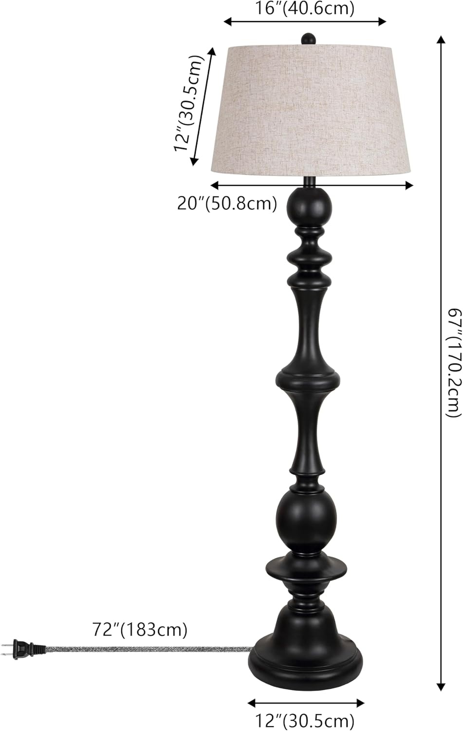 image:imageJONATHAN Y 67 Wash Gray Resin Candlestick Floor Lamp Farmhouse Rustic Traditional Standing Lamp for Living Room with Wash Gray Linen Empire Shade LED Bulb Included JYL3000CBlack
