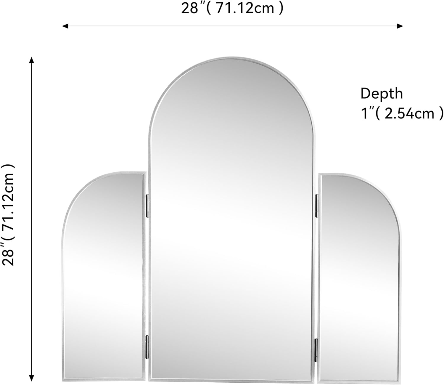 image:imageJONATHAN Y Arjen Aluminum Arch Trifold Vanity Mirror 28 x 28 Nickel with 3Way Adjustable Panels and HD Reflection for Tabletop and Wall Mount Modern Classic Home Decor MIR218CNickel