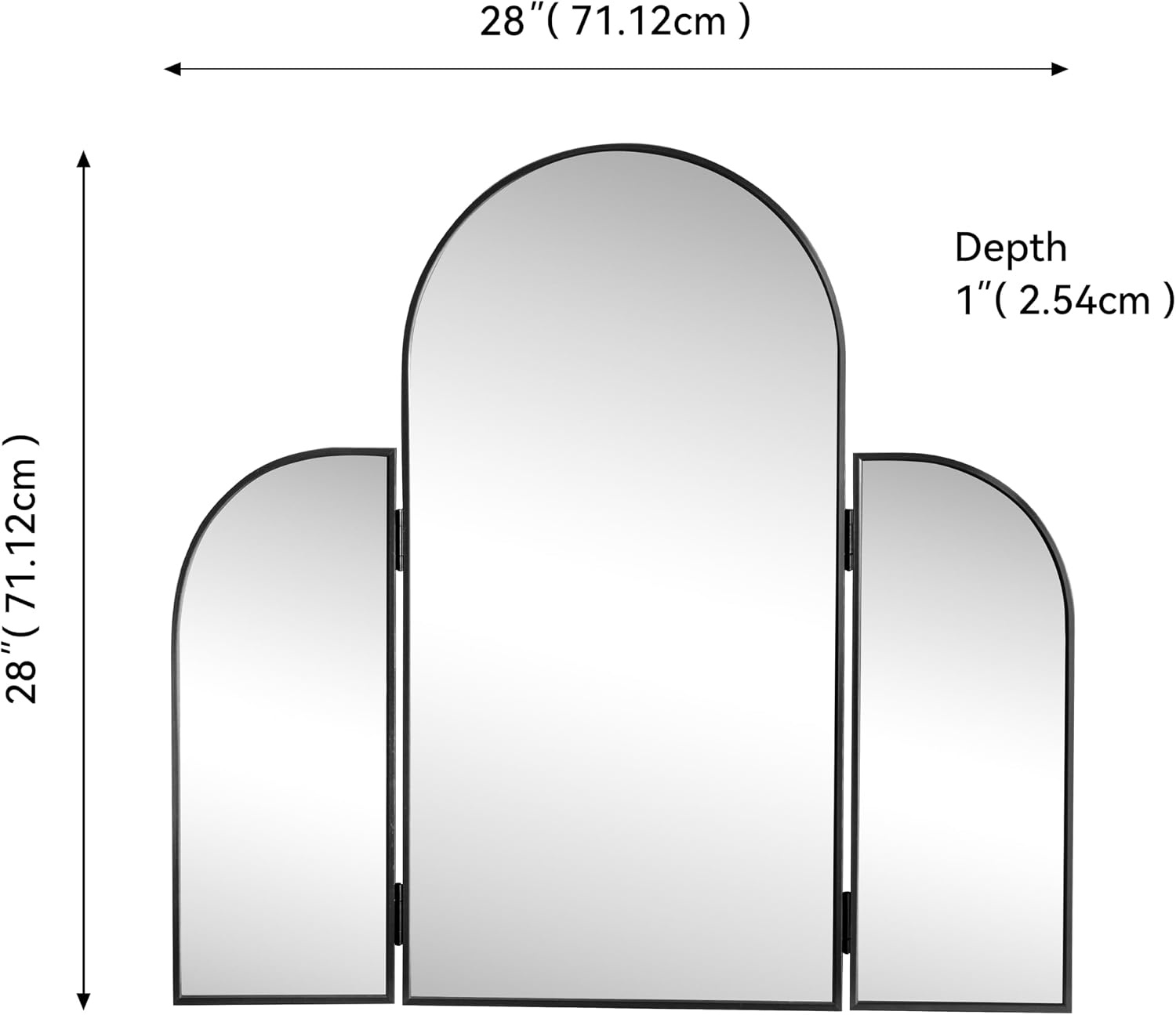 image:imageJONATHAN Y Arjen Aluminum Arch Trifold Vanity Mirror 28 x 28 Nickel with 3Way Adjustable Panels and HD Reflection for Tabletop and Wall Mount Modern Classic Home Decor MIR218CBlack