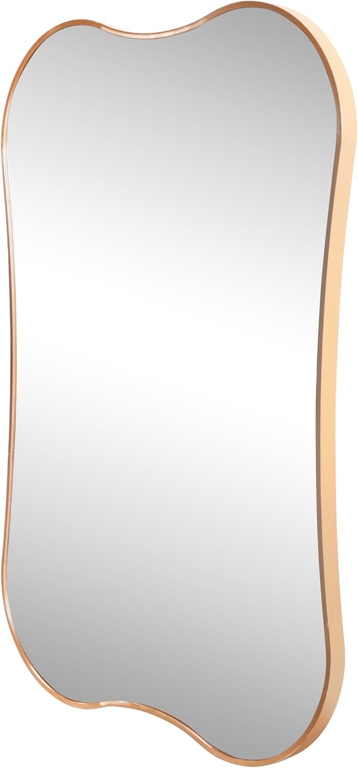 image:imageJONATHAN Y Calico Aluminum Metal Wall Mounted Mirror Glossy Gold Irregular Scallop Wavy Design 24 x 36 Modern Contemporary with DualOrientation Hanging for Entryway and Living Room MIR226BGold
