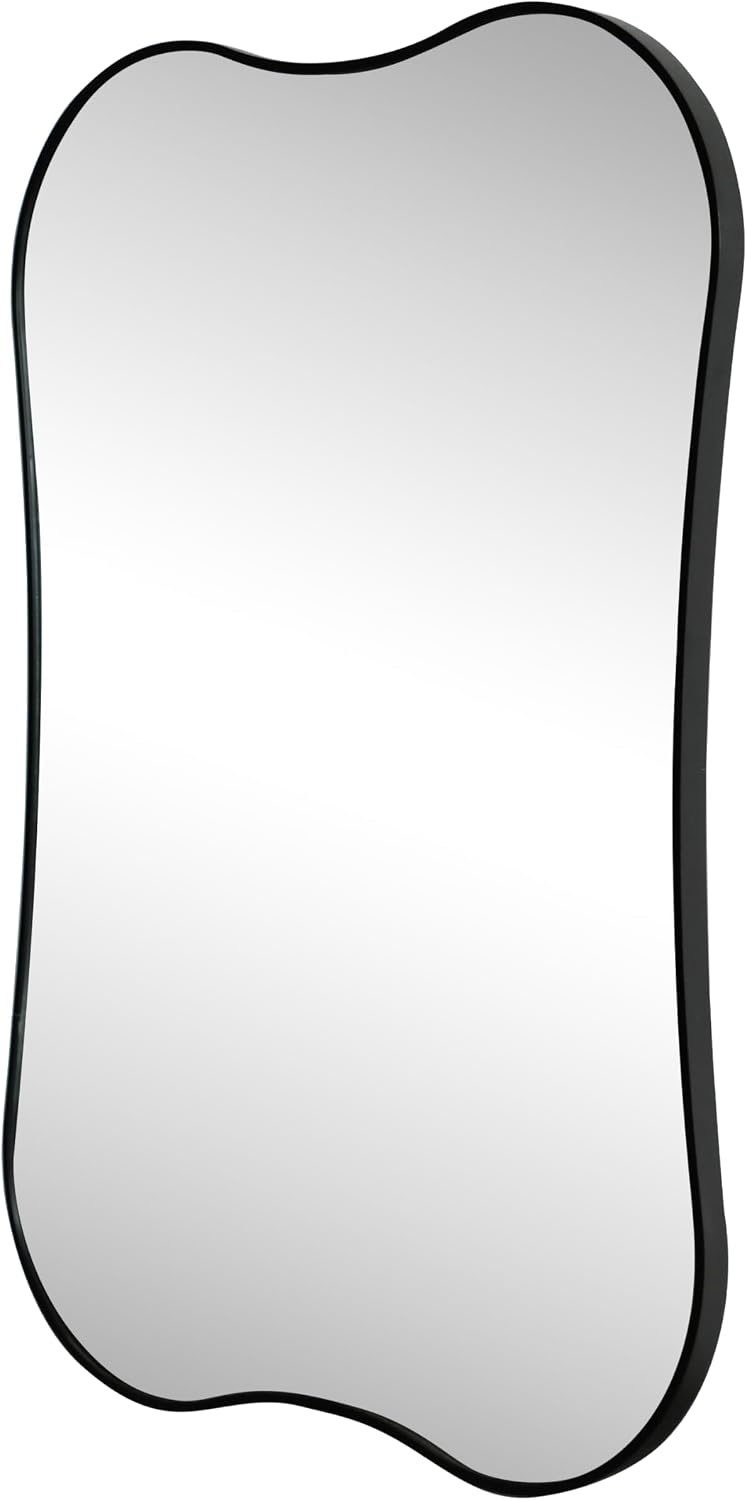 image:imageJONATHAN Y Calico Aluminum Metal Wall Mounted Mirror Glossy Gold Irregular Scallop Wavy Design 24 x 36 Modern Contemporary with DualOrientation Hanging for Entryway and Living Room MIR226BBlack