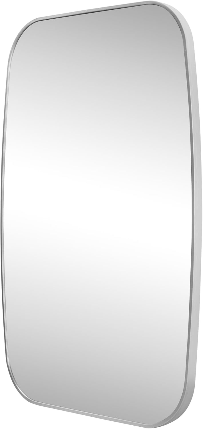 image:imageJONATHAN Y Cassian Aluminum Metal Framed Wall Mounted Mirror 24 x 36 Glossy Gold Capsule Oblong Oval Modern Floating Mirror for Bathroom and Entryway with Horizontal or Vertical Hanging MIR227BNickel