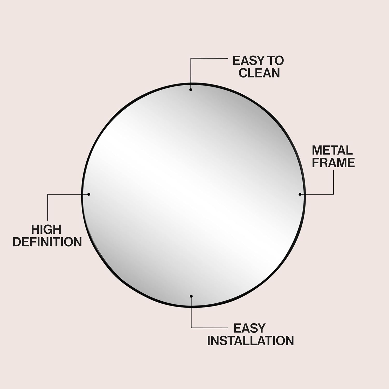 image:imageJONATHAN Y Eclipse Aluminum Metal Framed Round Wall Mirror 24 Gold Circle Wall Mounted Vanity Mirror for Bathroom Entryway and Living Room with Modern Minimalist Design and HD Glass MIR222BBlack