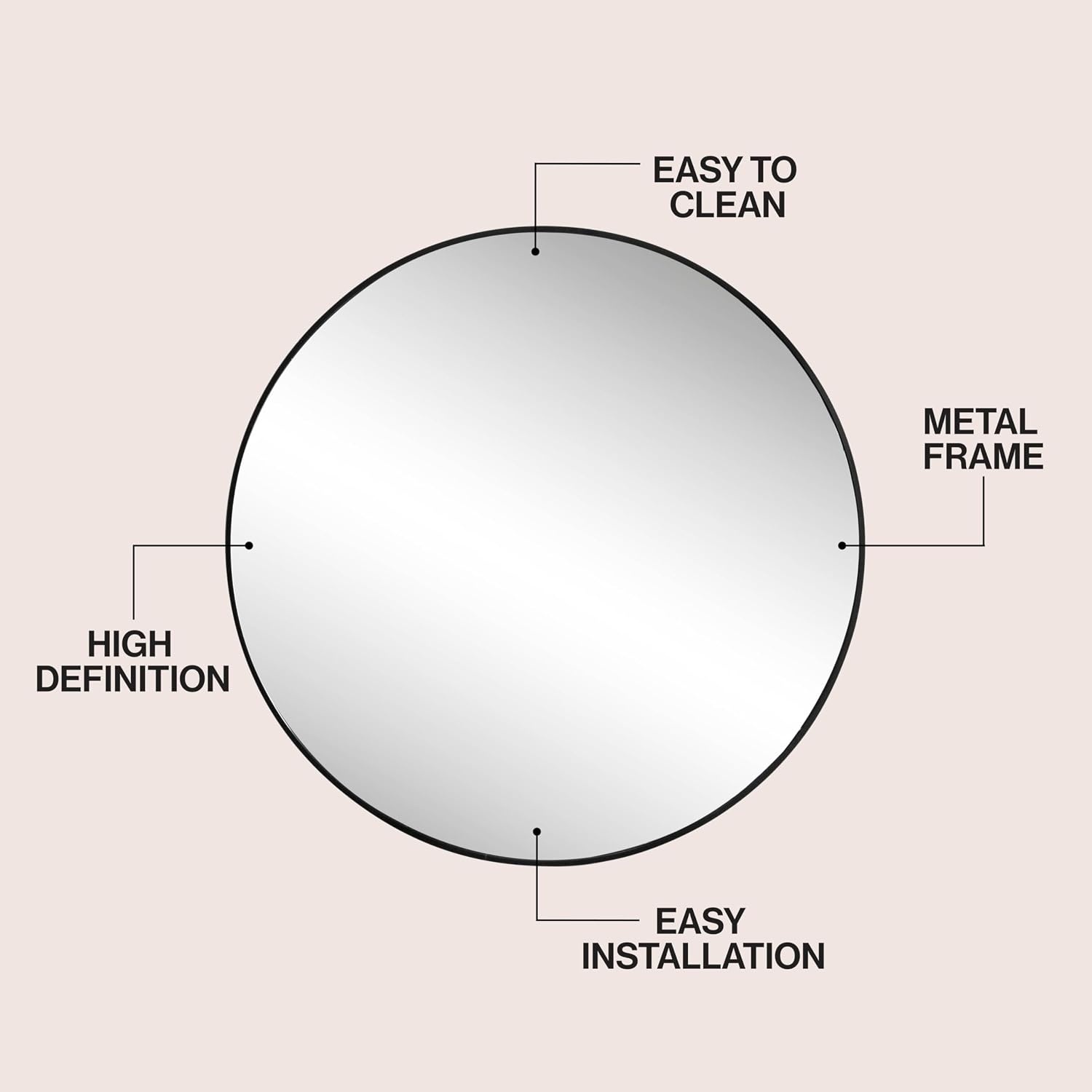 image:imageJONATHAN Y Eclipse Aluminum Metal Framed Round Wall Mirror 24 Gold Circle Wall Mounted Vanity Mirror for Bathroom Entryway and Living Room with Modern Minimalist Design and HD Glass MIR222BBlack