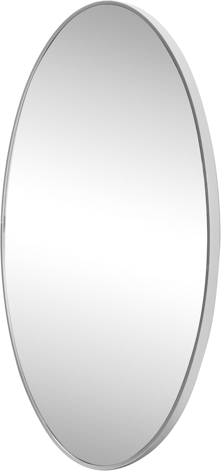 image:imageJONATHAN Y Ellipse Oval Metal Framed Wall Mirror 24 x 36 Nickel Glossy Aluminum Frame with High Definition Glass and Modern Floating Design for Bedroom Living Room and Entryway MIR224CNickel