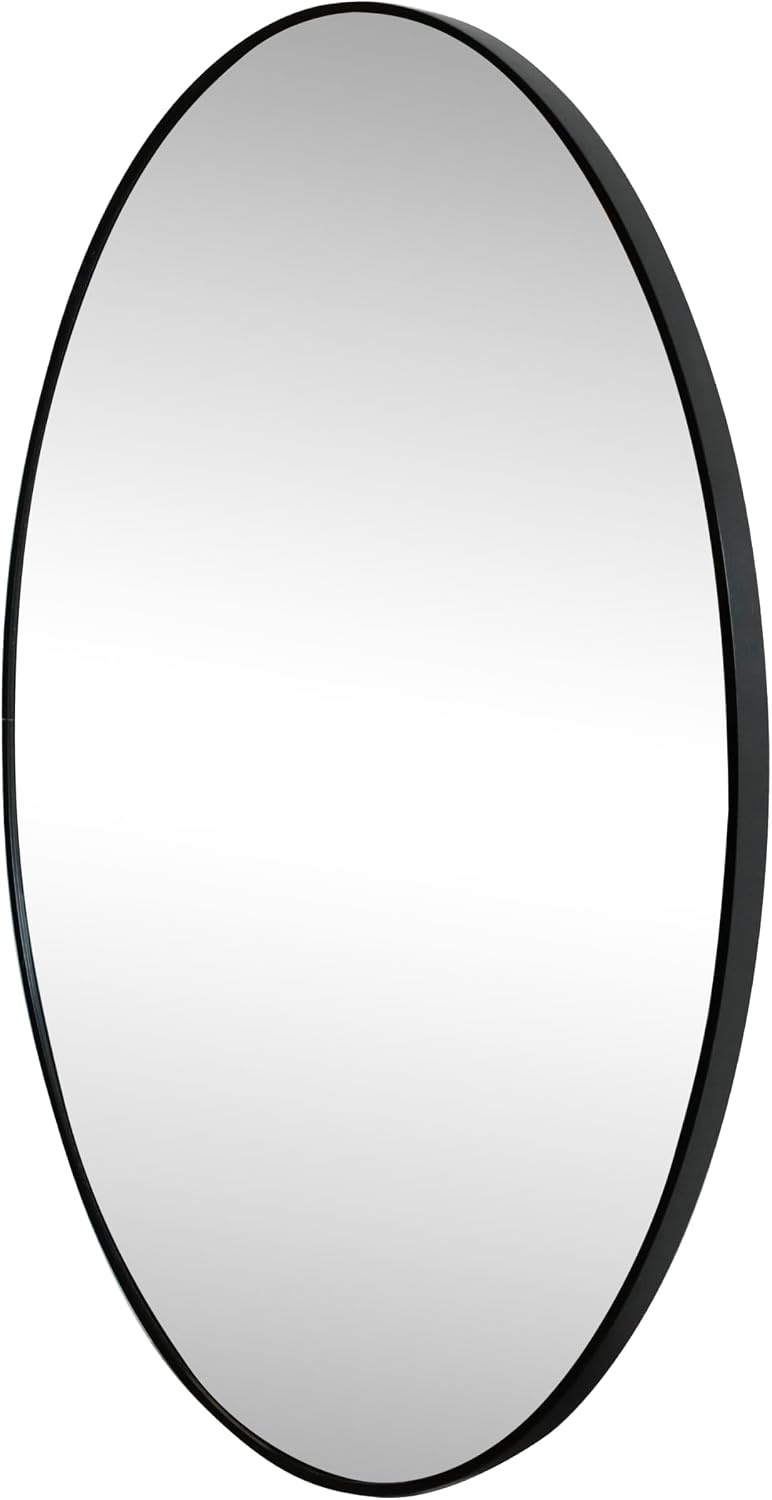 image:imageJONATHAN Y Ellipse Oval Metal Framed Wall Mirror 24 x 36 Nickel Glossy Aluminum Frame with High Definition Glass and Modern Floating Design for Bedroom Living Room and Entryway MIR224CBlack