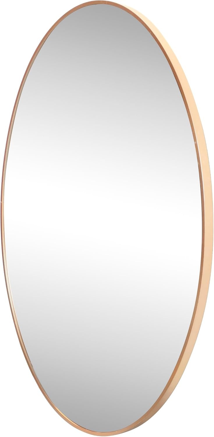 image:imageJONATHAN Y Ellipse Oval Metal Framed Wall Mirror 24 x 36 Nickel Glossy Aluminum Frame with High Definition Glass and Modern Floating Design for Bedroom Living Room and Entryway MIR224CGold