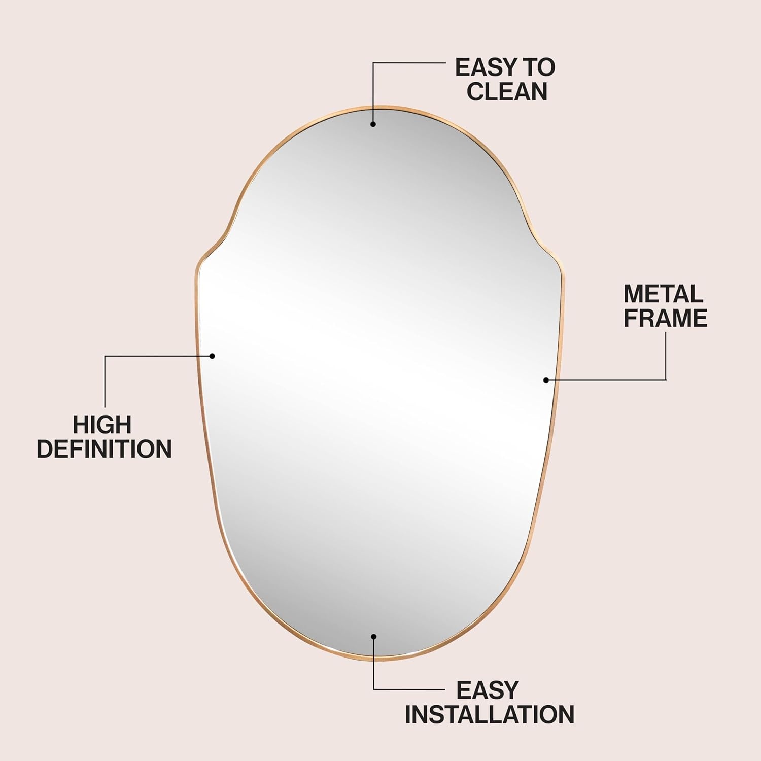 image:imageJONATHAN Y Guardian Aluminum Metal Framed Wall Mounted Mirror Glossy Gold Shield Shaped 24 x 36 Modern Minimalist Hanging Mirror with High Definition Glass for Living Room and Entryway MIR229BGold