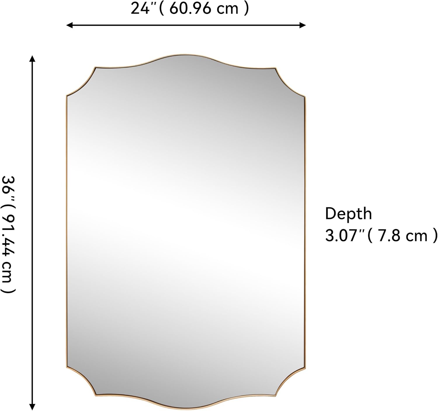 image:imageJONATHAN Y Hedge Aluminum Metal Wall Mounted Mirror 24 x 36 Glossy Nickel Crested Scallop Modern Frame with HD Reflection Horizontal or Vertical Hanging for Living Room MIR231CGold
