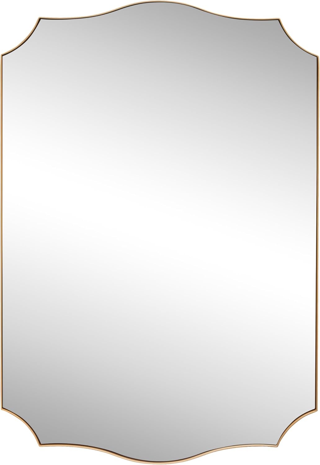 image:imageJONATHAN Y Hedge Aluminum Metal Wall Mounted Mirror 24 x 36 Glossy Nickel Crested Scallop Modern Frame with HD Reflection Horizontal or Vertical Hanging for Living Room MIR231CGold