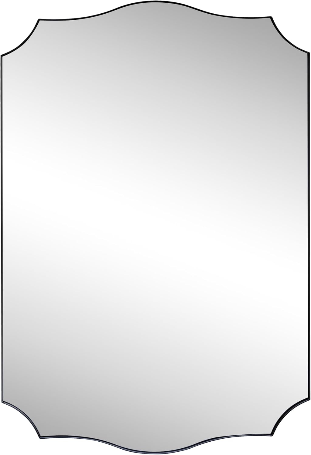 image:imageJONATHAN Y Hedge Aluminum Metal Wall Mounted Mirror 24 x 36 Glossy Nickel Crested Scallop Modern Frame with HD Reflection Horizontal or Vertical Hanging for Living Room MIR231CBlack