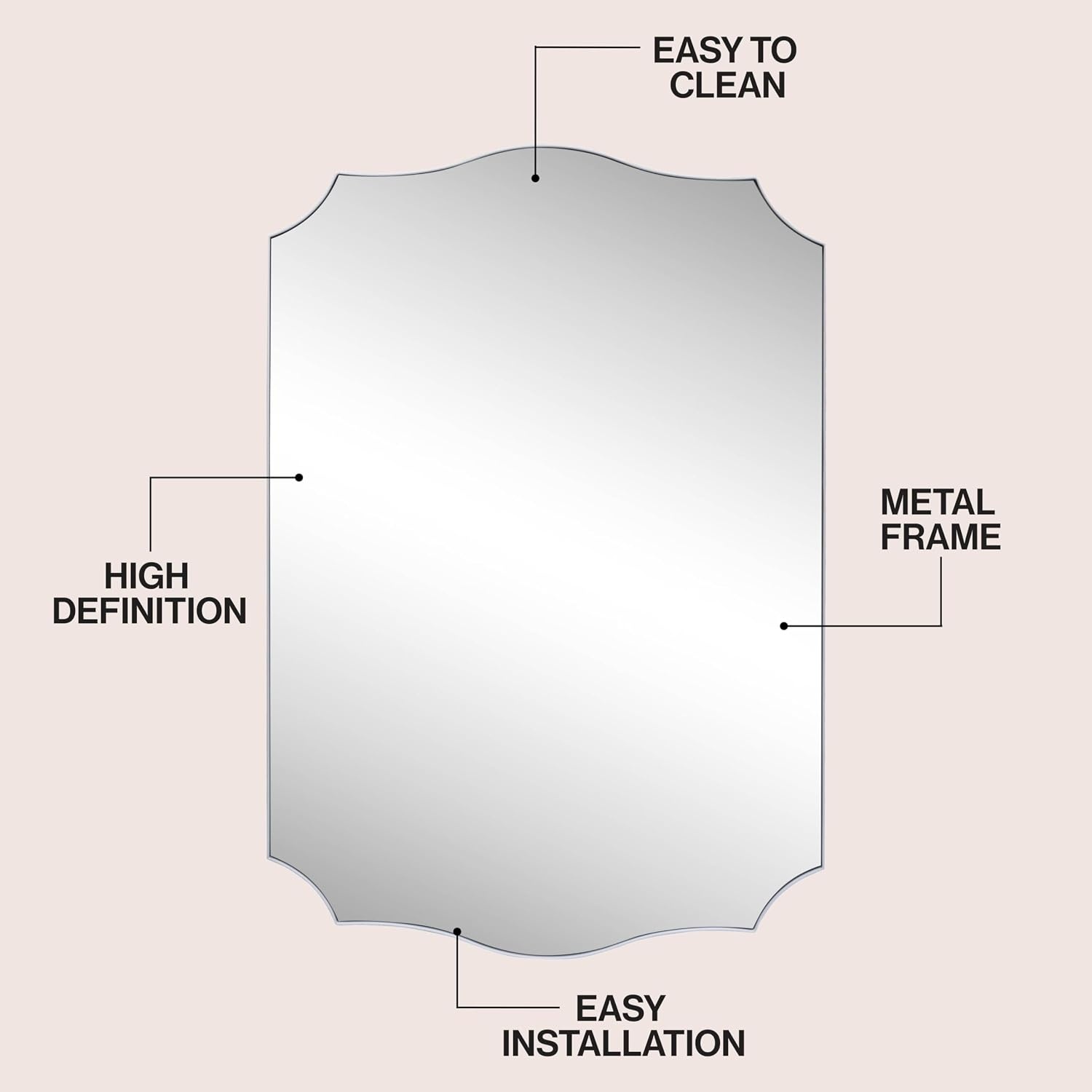 image:imageJONATHAN Y Hedge Aluminum Metal Wall Mounted Mirror 24 x 36 Glossy Nickel Crested Scallop Modern Frame with HD Reflection Horizontal or Vertical Hanging for Living Room MIR231CNickel