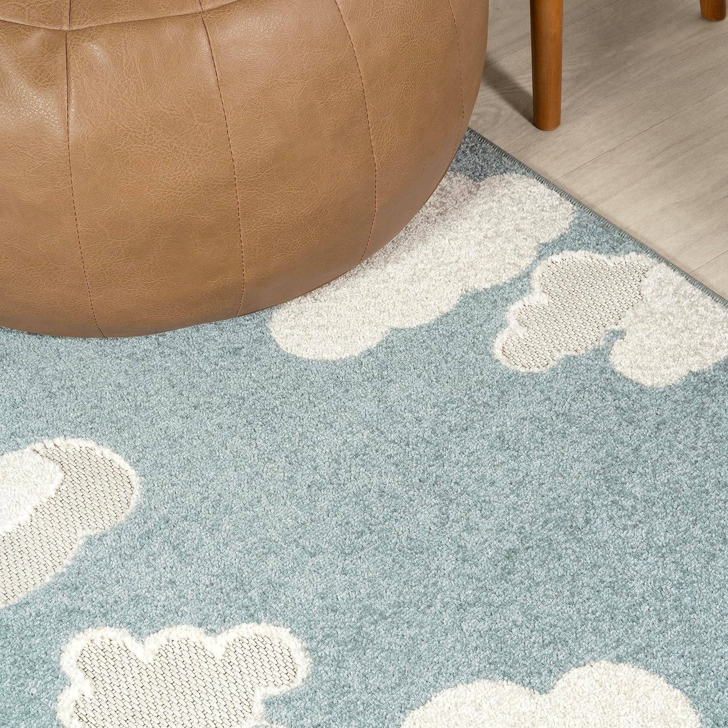 image:imageJONATHAN Y Hedwig HighLow Cloud Blue 5x5 Square IndoorOutdoor Area Rug Youth Scandi Kids Modern Cottage Transitional for BedroomKitchenLiving RoomNon SheddingEasyWashing SCN105A5SQBlueIvory