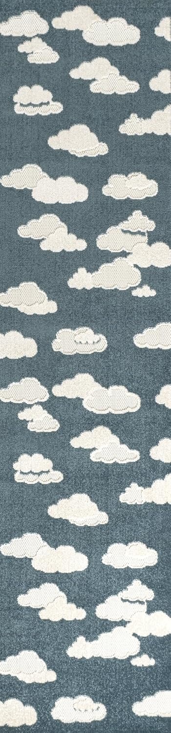 image:imageJONATHAN Y Hedwig HighLow Cloud Blue 5x5 Square IndoorOutdoor Area Rug Youth Scandi Kids Modern Cottage Transitional for BedroomKitchenLiving RoomNon SheddingEasyWashing SCN105A5SQDark BlueIvory
