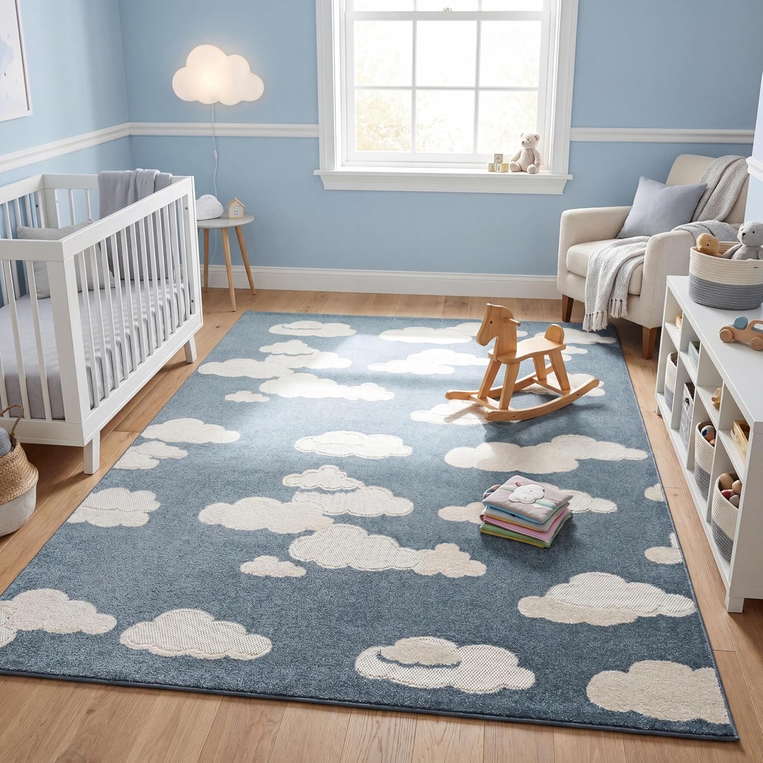 image:imageJONATHAN Y Hedwig HighLow Cloud Blue 5x5 Square IndoorOutdoor Area Rug Youth Scandi Kids Modern Cottage Transitional for BedroomKitchenLiving RoomNon SheddingEasyWashing SCN105A5SQDark BlueIvory