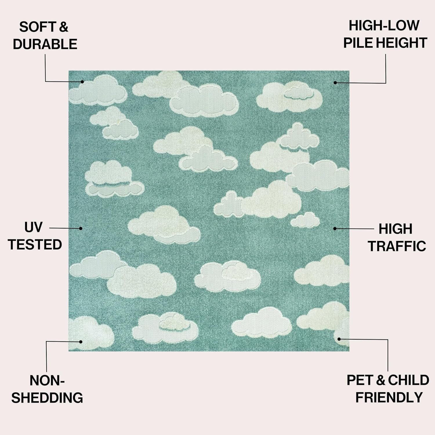 image:imageJONATHAN Y Hedwig HighLow Cloud Blue 5x5 Square IndoorOutdoor Area Rug Youth Scandi Kids Modern Cottage Transitional for BedroomKitchenLiving RoomNon SheddingEasyWashing SCN105A5SQBlueIvory
