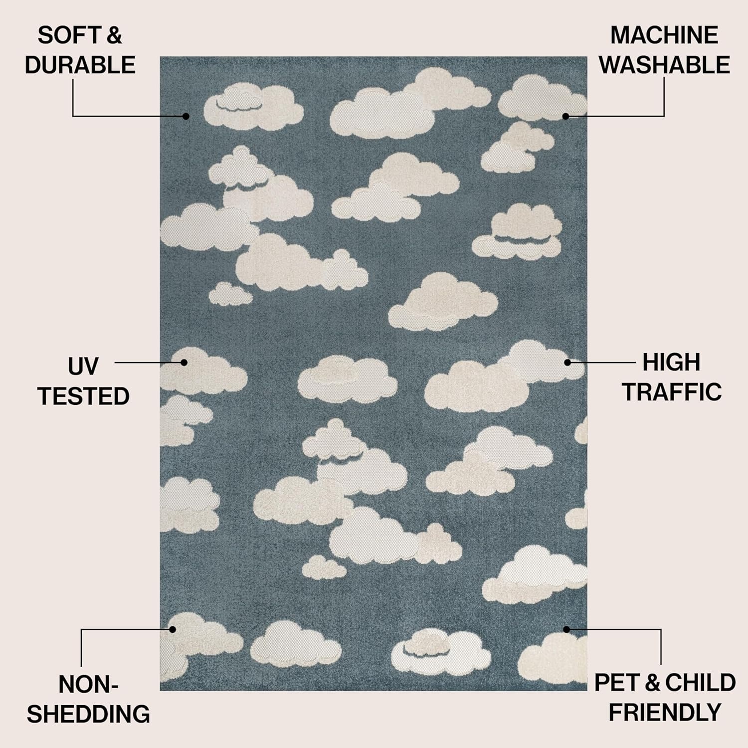 image:imageJONATHAN Y Hedwig HighLow Cloud Blue 5x5 Square IndoorOutdoor Area Rug Youth Scandi Kids Modern Cottage Transitional for BedroomKitchenLiving RoomNon SheddingEasyWashing SCN105A5SQDark BlueIvory