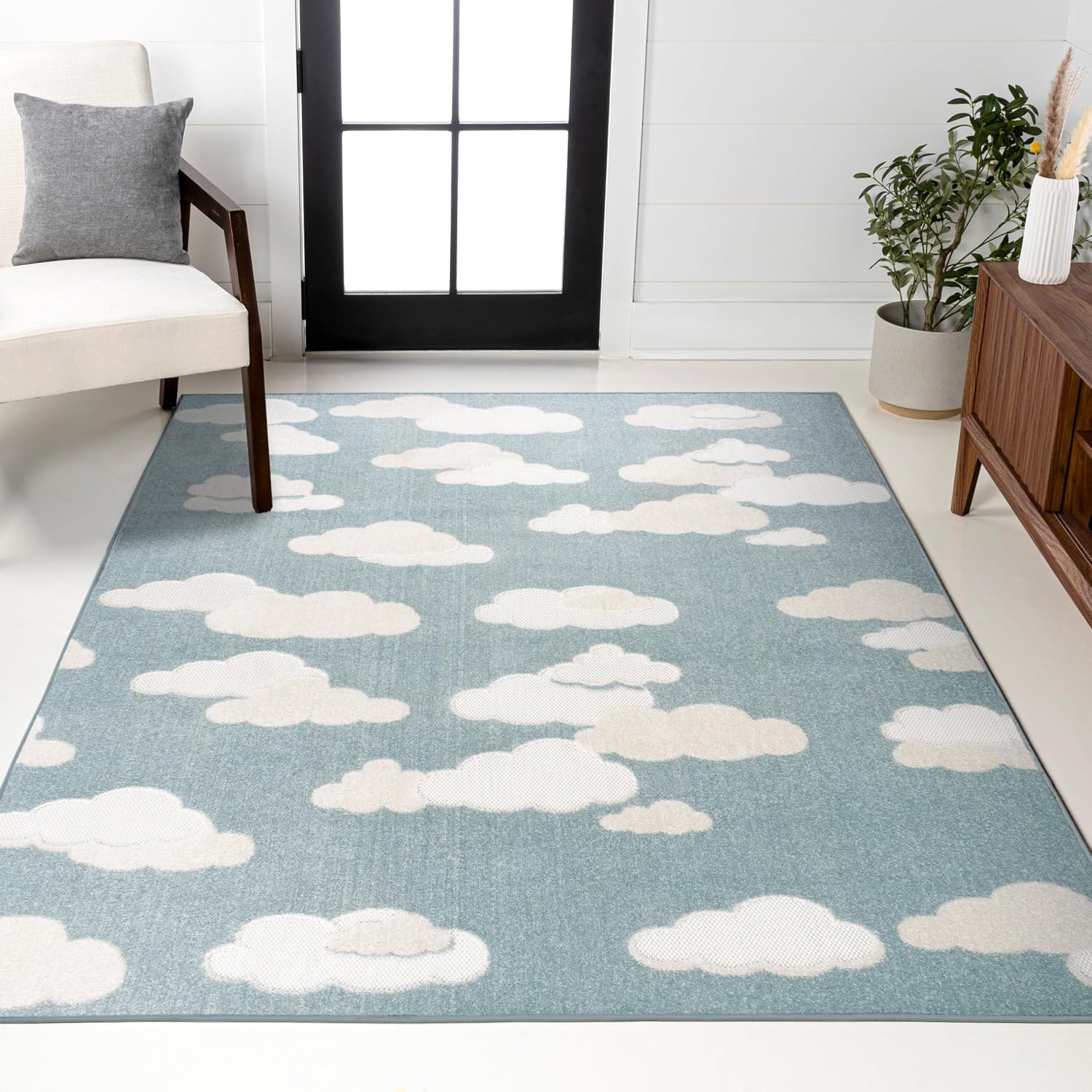 image:imageJONATHAN Y Hedwig HighLow Cloud Blue 5x5 Square IndoorOutdoor Area Rug Youth Scandi Kids Modern Cottage Transitional for BedroomKitchenLiving RoomNon SheddingEasyWashing SCN105A5SQBlueIvory