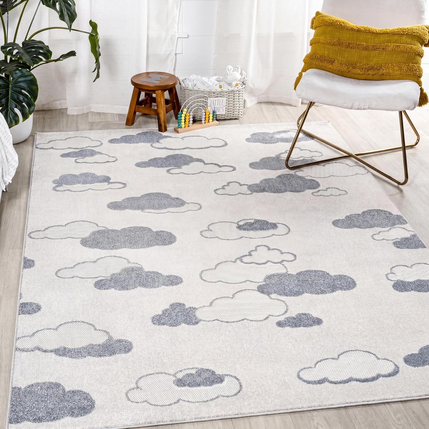 image:imageJONATHAN Y Hedwig HighLow Cloud Blue 5x5 Square IndoorOutdoor Area Rug Youth Scandi Kids Modern Cottage Transitional for BedroomKitchenLiving RoomNon SheddingEasyWashing SCN105A5SQIvoryBlue