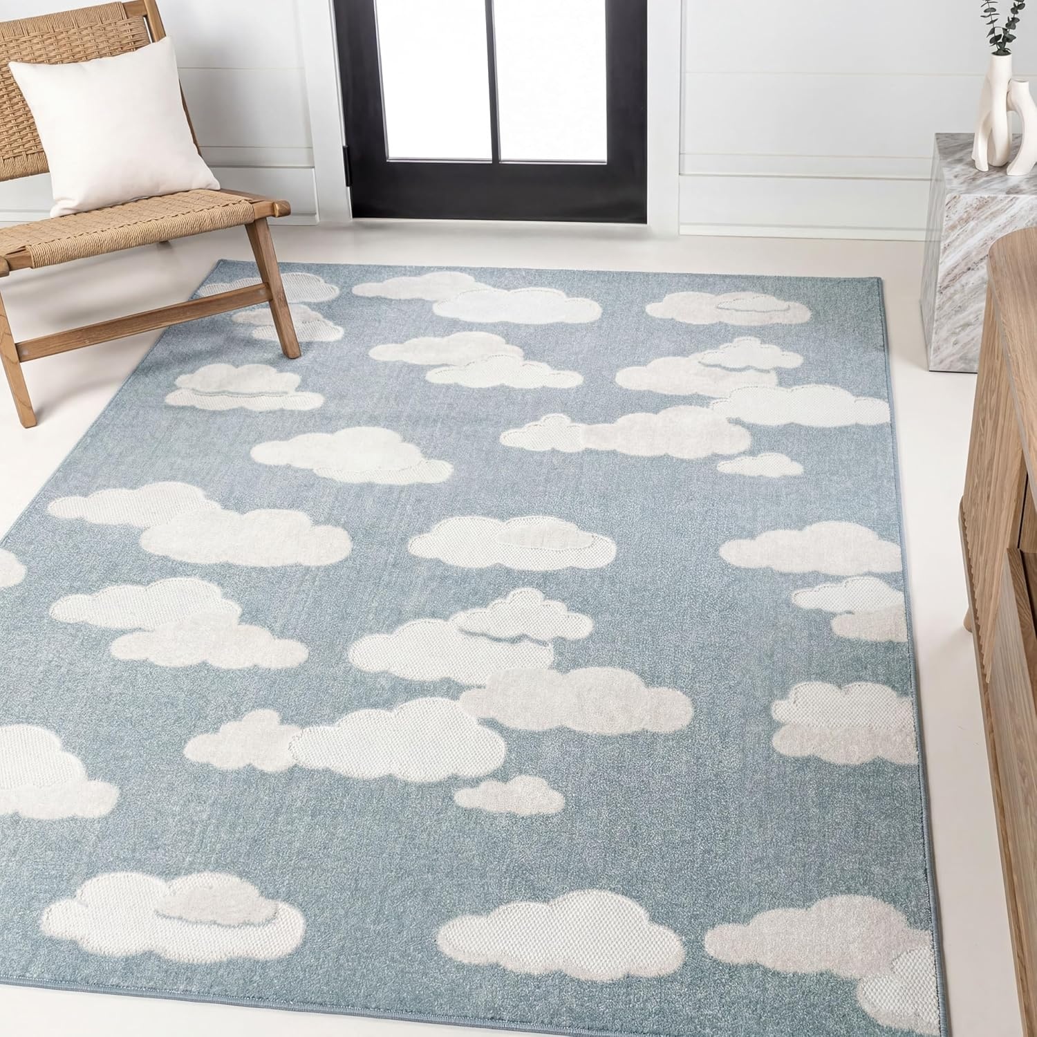 image:imageJONATHAN Y Hedwig HighLow Cloud Blue 5x5 Square IndoorOutdoor Area Rug Youth Scandi Kids Modern Cottage Transitional for BedroomKitchenLiving RoomNon SheddingEasyWashing SCN105A5SQBlueIvory