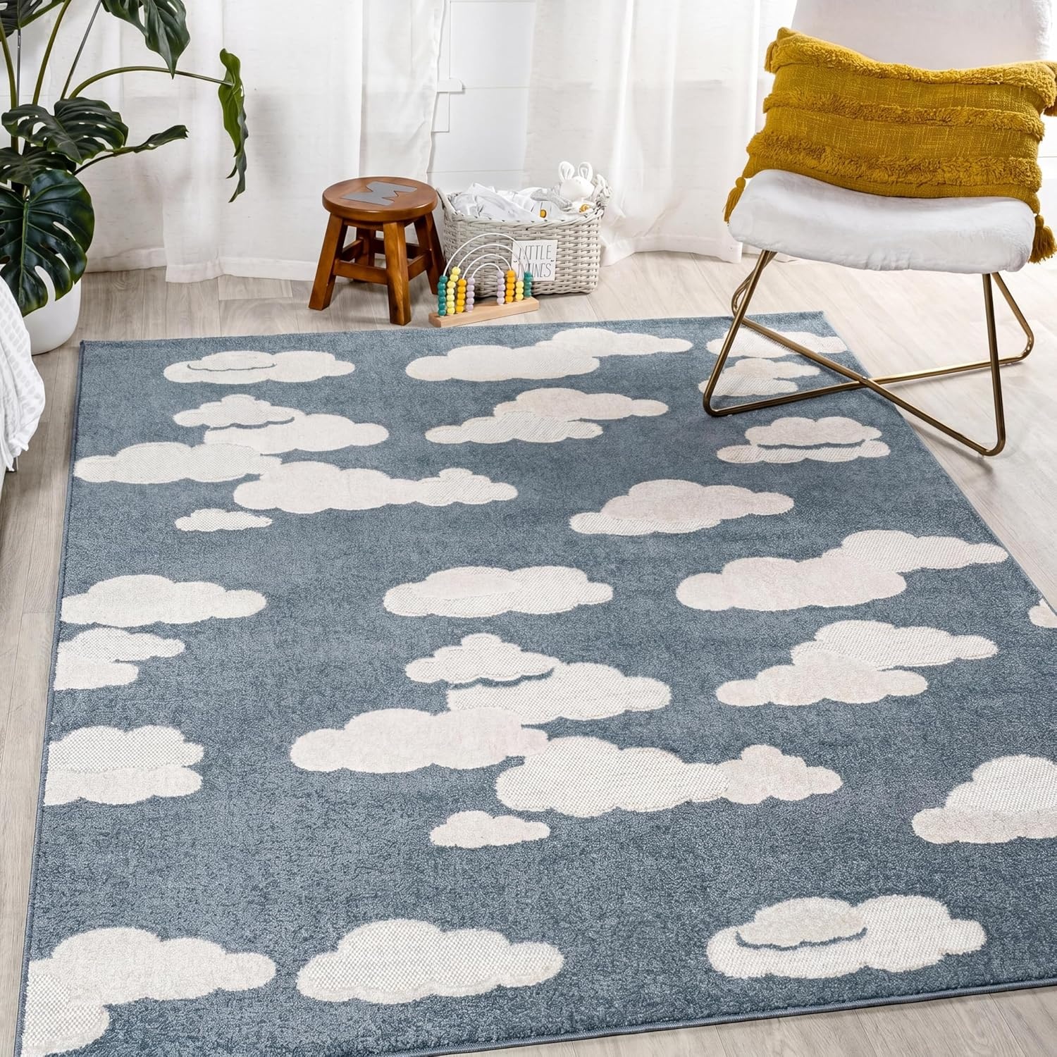 image:imageJONATHAN Y Hedwig HighLow Cloud Blue 5x5 Square IndoorOutdoor Area Rug Youth Scandi Kids Modern Cottage Transitional for BedroomKitchenLiving RoomNon SheddingEasyWashing SCN105A5SQDark BlueIvory
