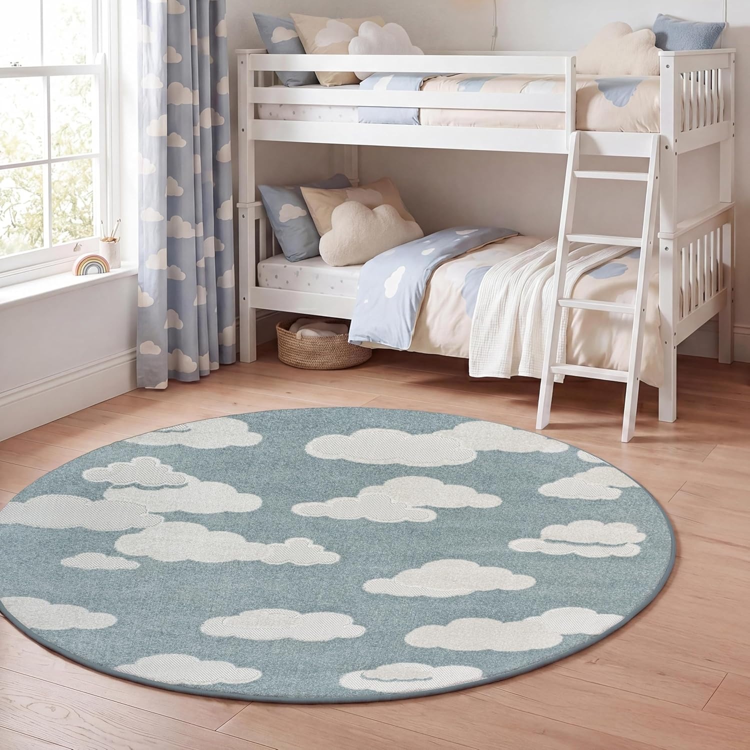 image:imageJONATHAN Y Hedwig HighLow Cloud Blue 5x5 Square IndoorOutdoor Area Rug Youth Scandi Kids Modern Cottage Transitional for BedroomKitchenLiving RoomNon SheddingEasyWashing SCN105A5SQBlueIvory