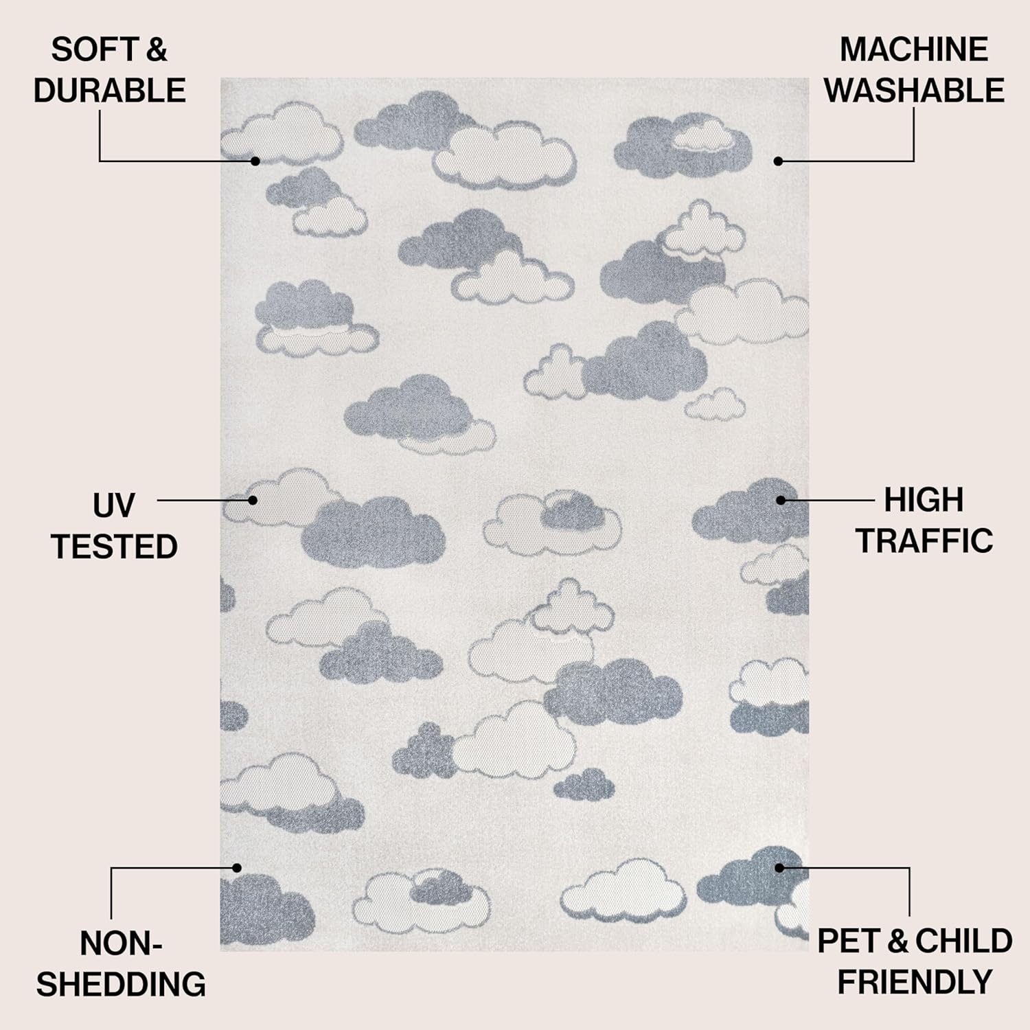 image:imageJONATHAN Y Hedwig HighLow Cloud Blue 5x5 Square IndoorOutdoor Area Rug Youth Scandi Kids Modern Cottage Transitional for BedroomKitchenLiving RoomNon SheddingEasyWashing SCN105A5SQIvoryBlue