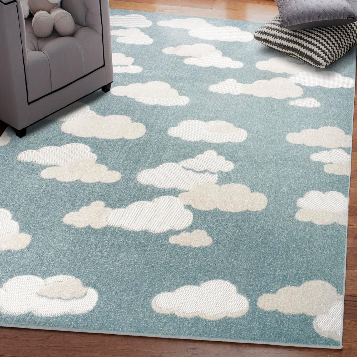 image:imageJONATHAN Y Hedwig HighLow Cloud Blue 5x5 Square IndoorOutdoor Area Rug Youth Scandi Kids Modern Cottage Transitional for BedroomKitchenLiving RoomNon SheddingEasyWashing SCN105A5SQBlueIvory