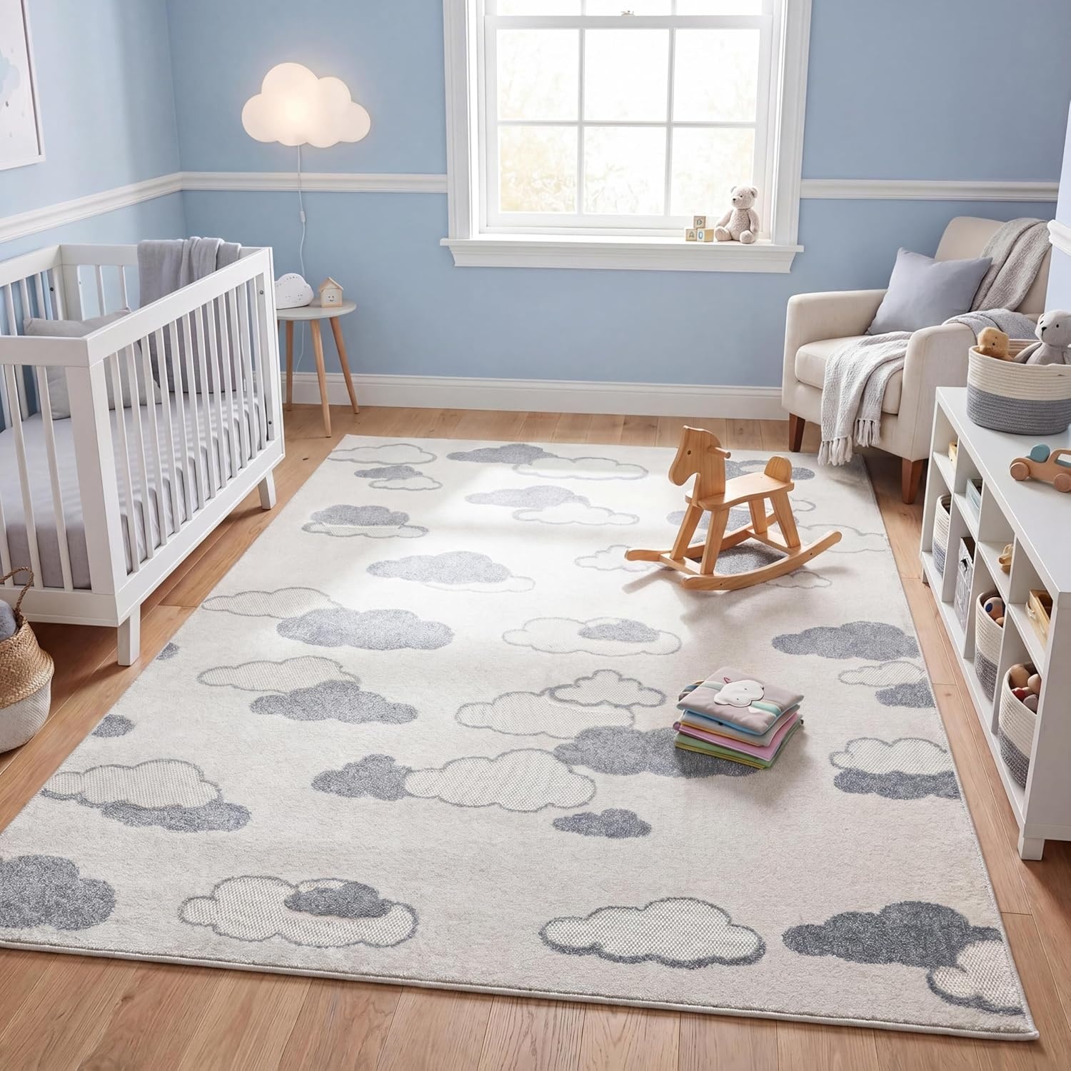 image:imageJONATHAN Y Hedwig HighLow Cloud Blue 5x5 Square IndoorOutdoor Area Rug Youth Scandi Kids Modern Cottage Transitional for BedroomKitchenLiving RoomNon SheddingEasyWashing SCN105A5SQIvoryBlue