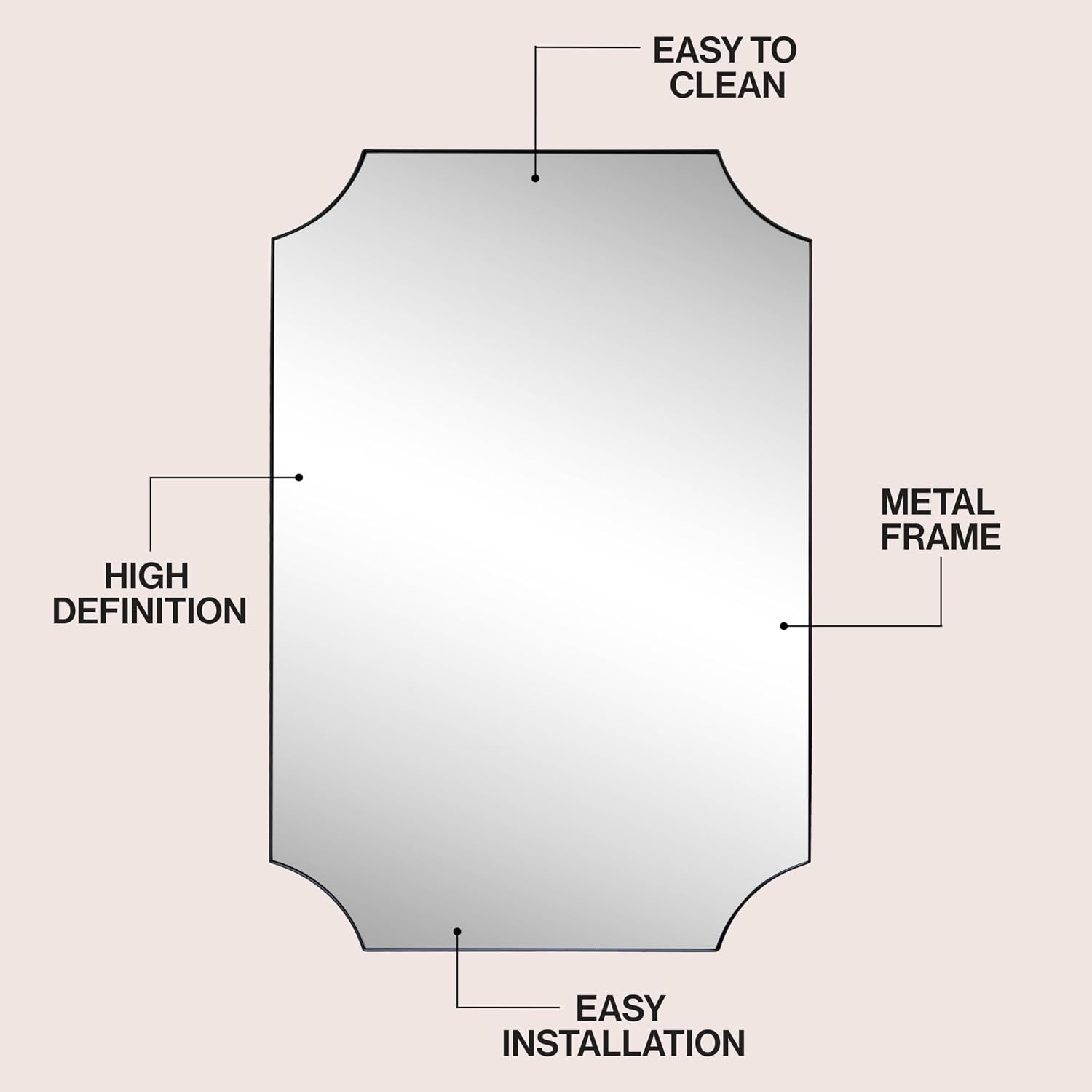 image:imageJONATHAN Y Helga Aluminum Metal Wall Mounted Mirror 24 x 36 Rectangular Scallop Beveled Corner with HD Glass for Living Room and Bedroom Modern Glossy Gold Finish Decorative Vanity Mirror MIR230BBlack