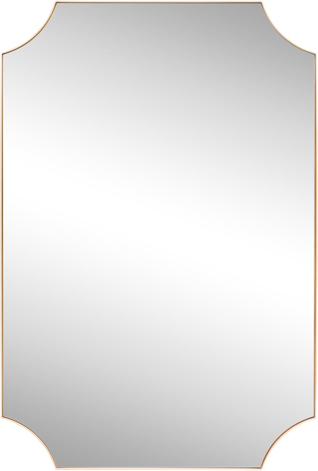 image:imageJONATHAN Y Helga Aluminum Metal Wall Mounted Mirror 24 x 36 Rectangular Scallop Beveled Corner with HD Glass for Living Room and Bedroom Modern Glossy Gold Finish Decorative Vanity Mirror MIR230BGold