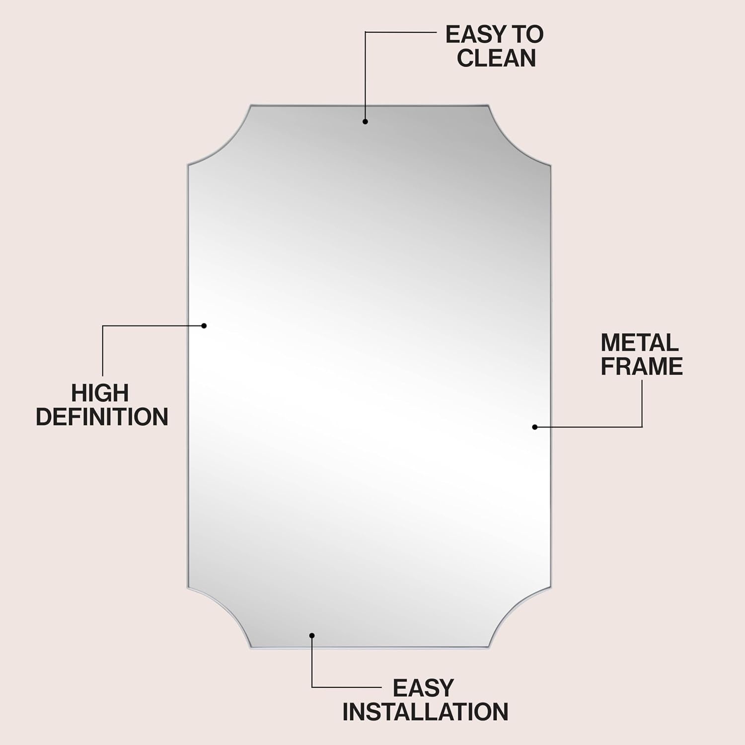 image:imageJONATHAN Y Helga Aluminum Metal Wall Mounted Mirror 24 x 36 Rectangular Scallop Beveled Corner with HD Glass for Living Room and Bedroom Modern Glossy Gold Finish Decorative Vanity Mirror MIR230BNickel