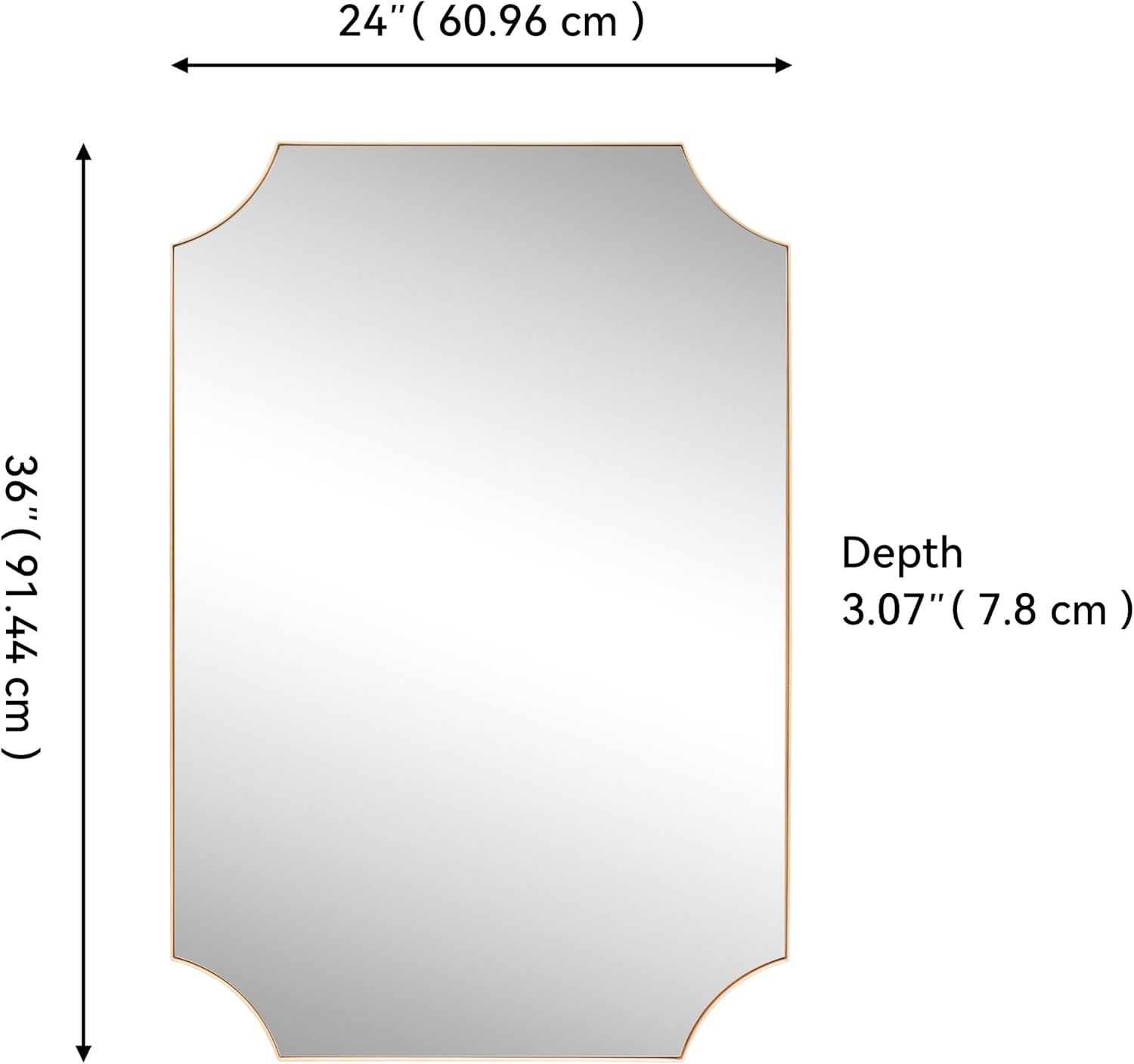 image:imageJONATHAN Y Helga Aluminum Metal Wall Mounted Mirror 24 x 36 Rectangular Scallop Beveled Corner with HD Glass for Living Room and Bedroom Modern Glossy Gold Finish Decorative Vanity Mirror MIR230BGold
