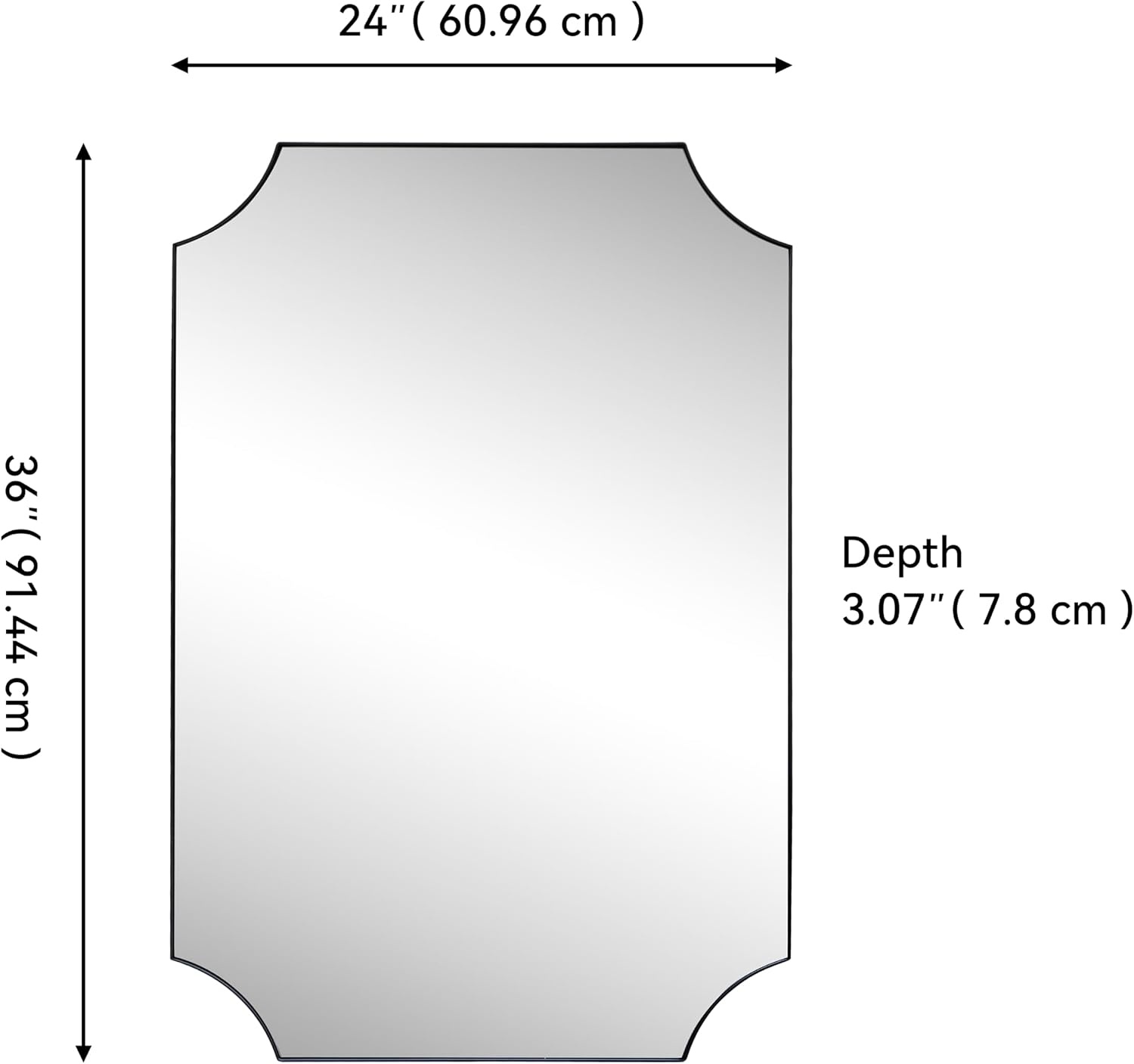 image:imageJONATHAN Y Helga Aluminum Metal Wall Mounted Mirror 24 x 36 Rectangular Scallop Beveled Corner with HD Glass for Living Room and Bedroom Modern Glossy Gold Finish Decorative Vanity Mirror MIR230BBlack