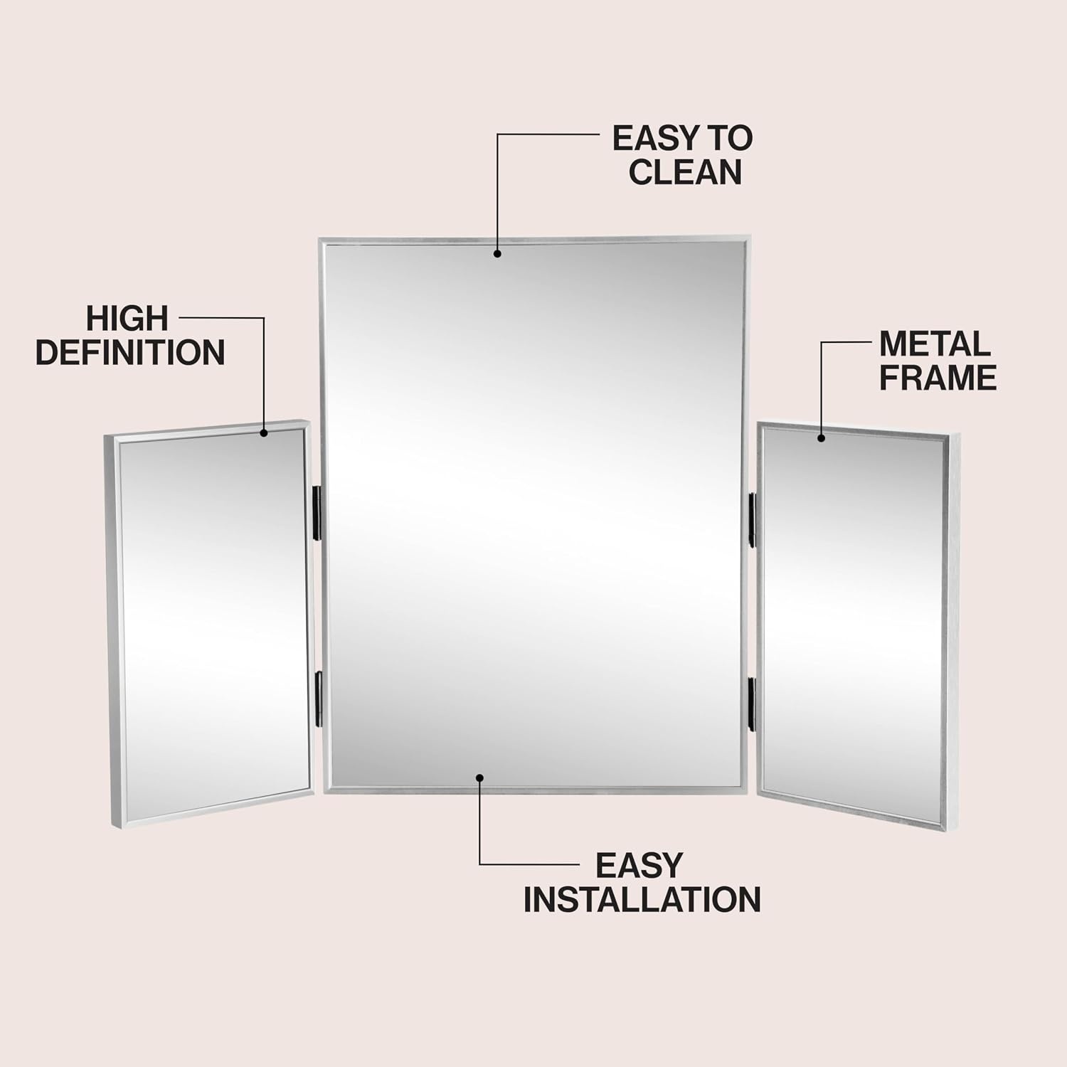 image:imageJONATHAN Y Orthos Aluminum 3Way Trifold Vanity Mirror 30 x 20 Gold Rectangular Metal Framed Adjustable Mirror for Tabletop and Wall Mount Modern Glam for Dressing Room and Bedroom MIR219BNickel
